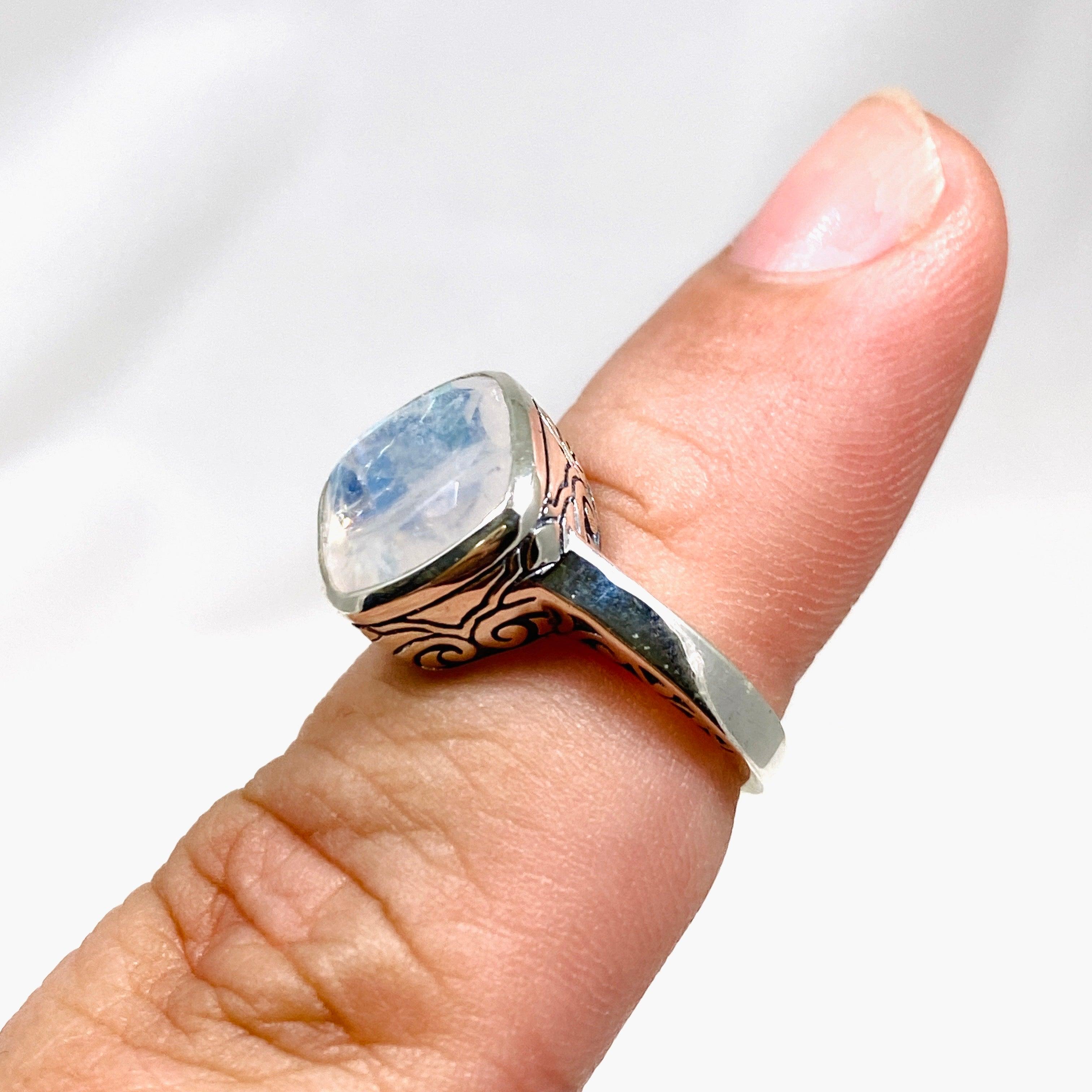 Moonstone Boho Style Square Ring R3911 - Elegant Handmade Jewelry for Women, Perfect for Boho Chic Fashion & Everyday Wear