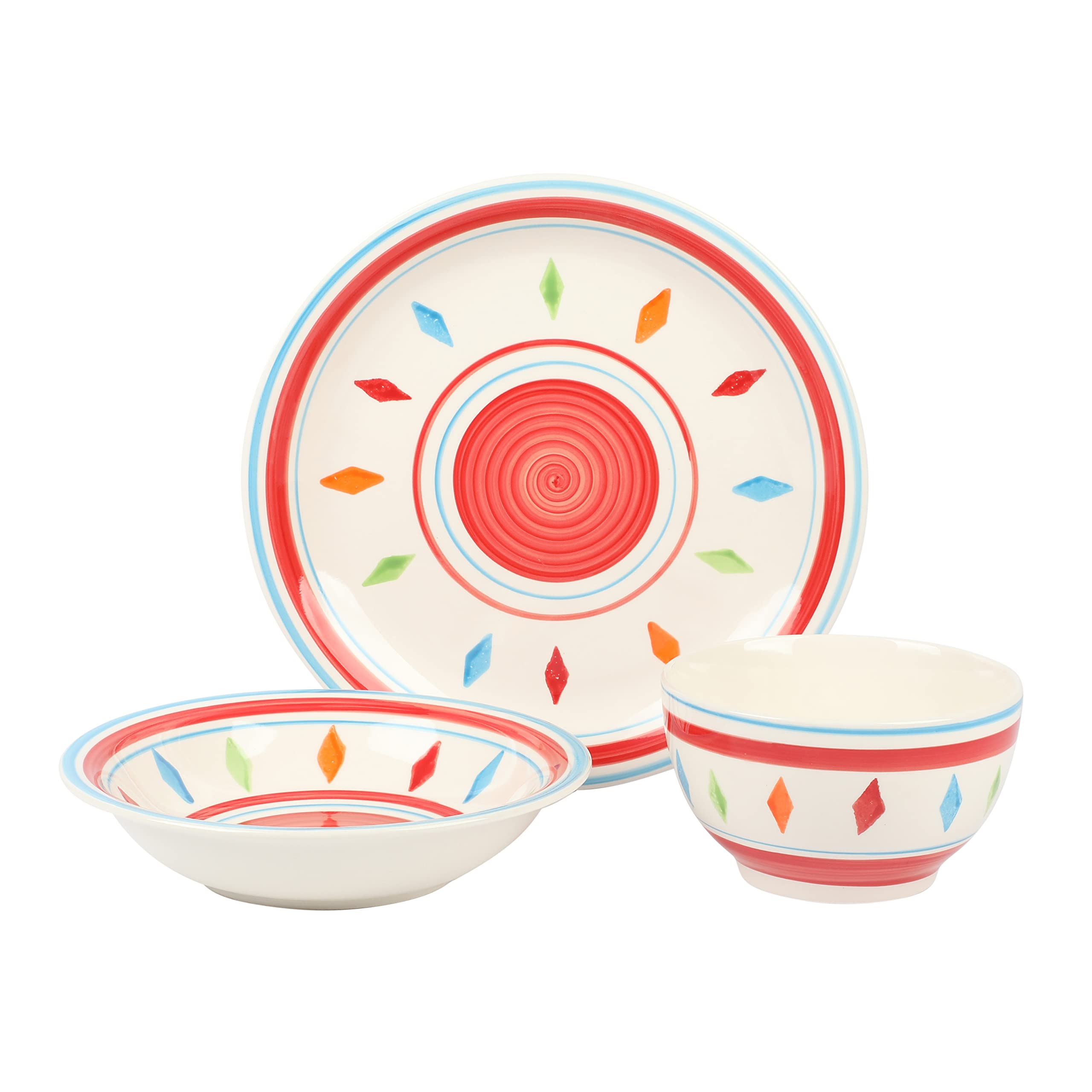Gibson Home Heidy Hand Painted 12-Piece Dinnerware Set - Red Ceramic Plates, Bowls & Mugs, Service for 4 | Elegant Tableware for Everyday Dining, Dinner Parties & Holiday Gatherings