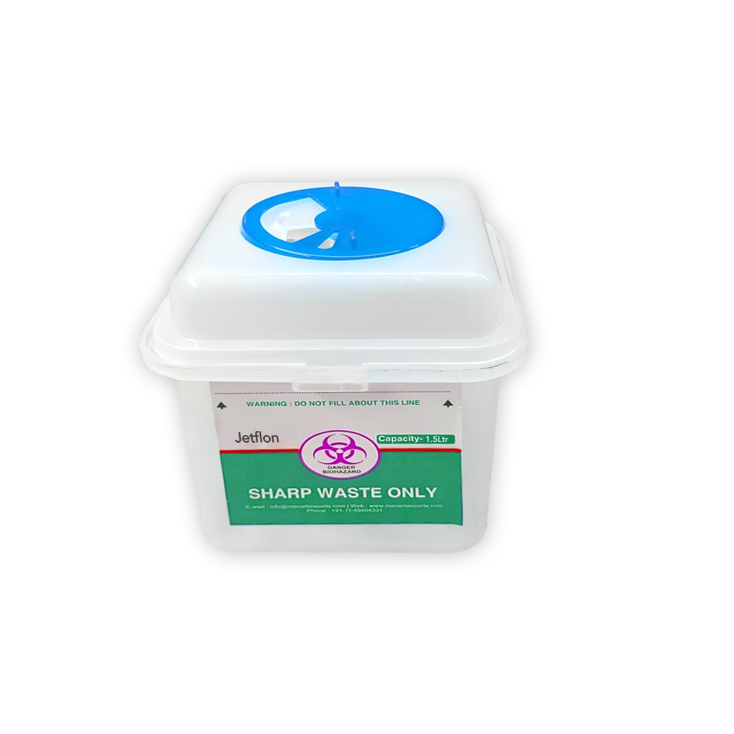 Jetflon Sharps Containers - 1.5L Puncture-Proof Biohazard Waste Disposal Box for Needles & Syringes | Safe Medical Waste Management for Clinics, Hospitals & Home Use