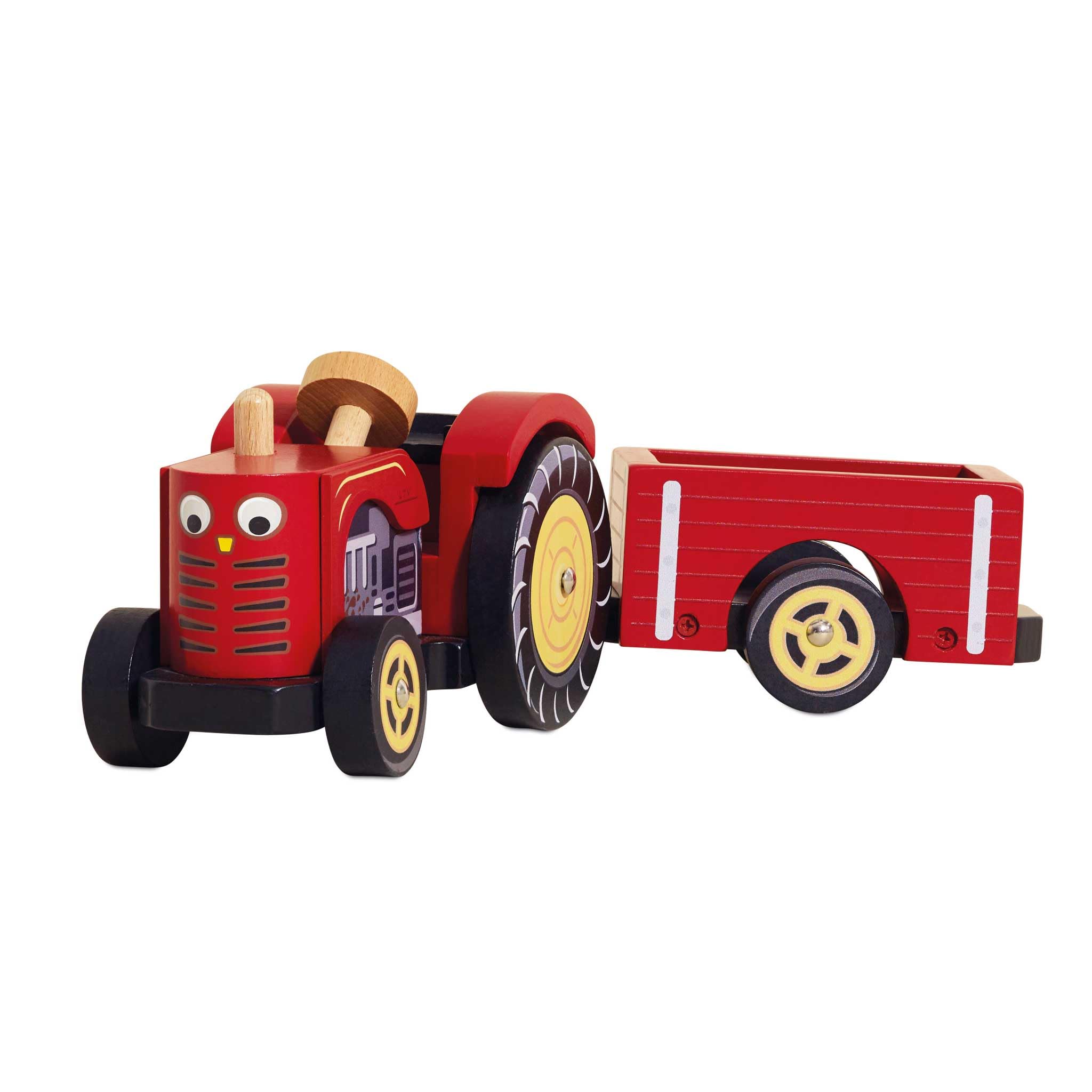 Eco Wooden Toy Tractor with Magnetic Trailer - Montessori Learning Toy for 2 Year Olds - Perfect for Pretend Play & Early Education