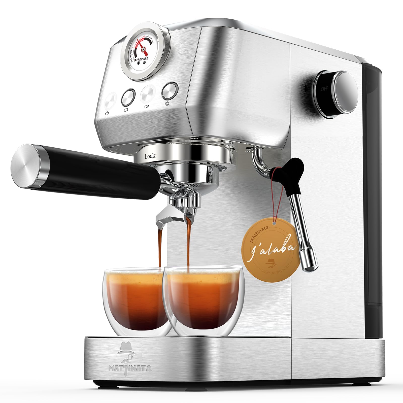 20 Bar Espresso Coffee Maker with Milk Frother - Stainless Steel Home Espresso Machine for Cappuccino & Latte - 49oz Removable Water Tank - Perfect for Coffee Lovers & Home Baristas