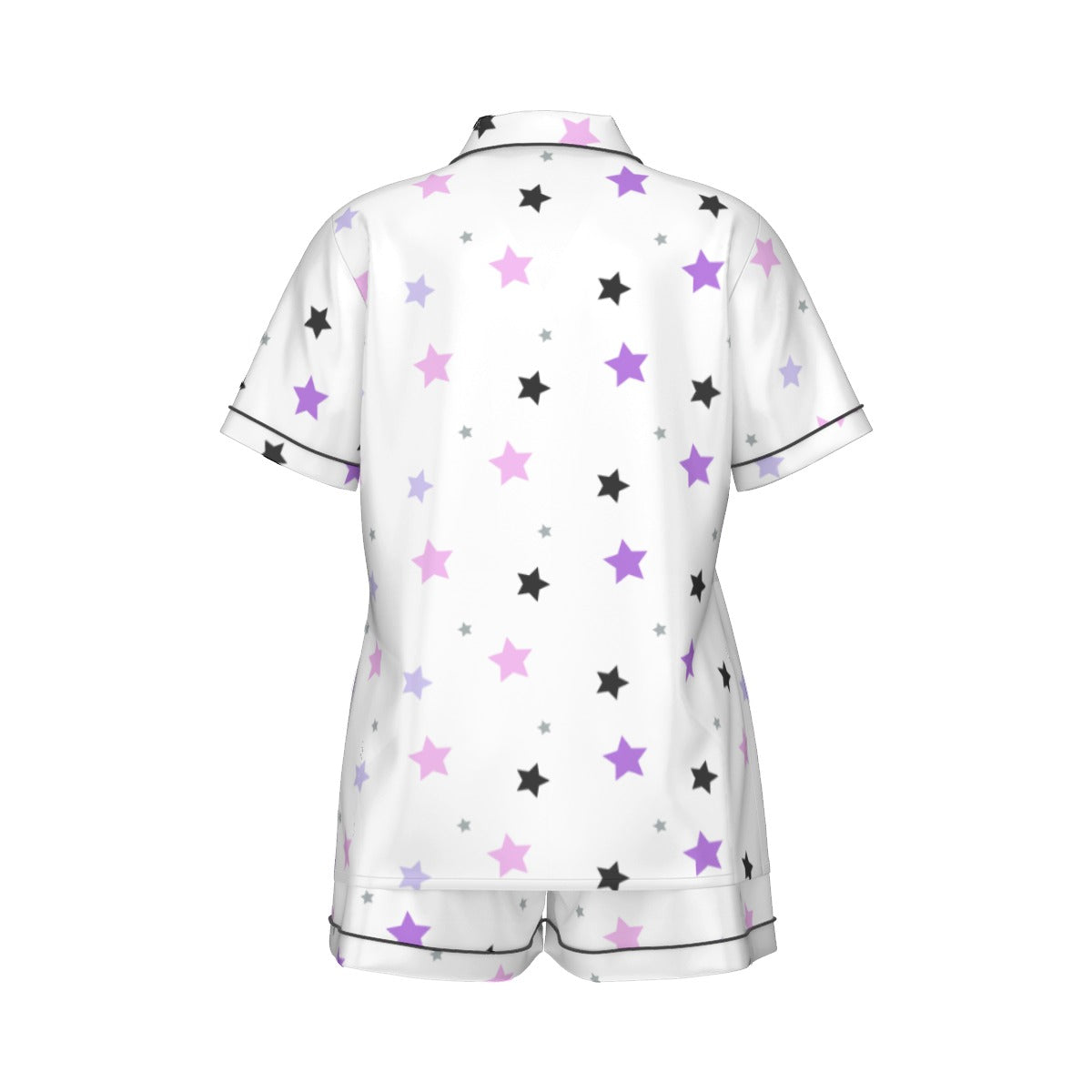 Women's Soft & Breathable Imitation Silk Pajama Set - Short Sleeve Sleepwear in Purple, Pink & Black Star Print | Perfect for Summer Nights, Lounging & Gift Giving