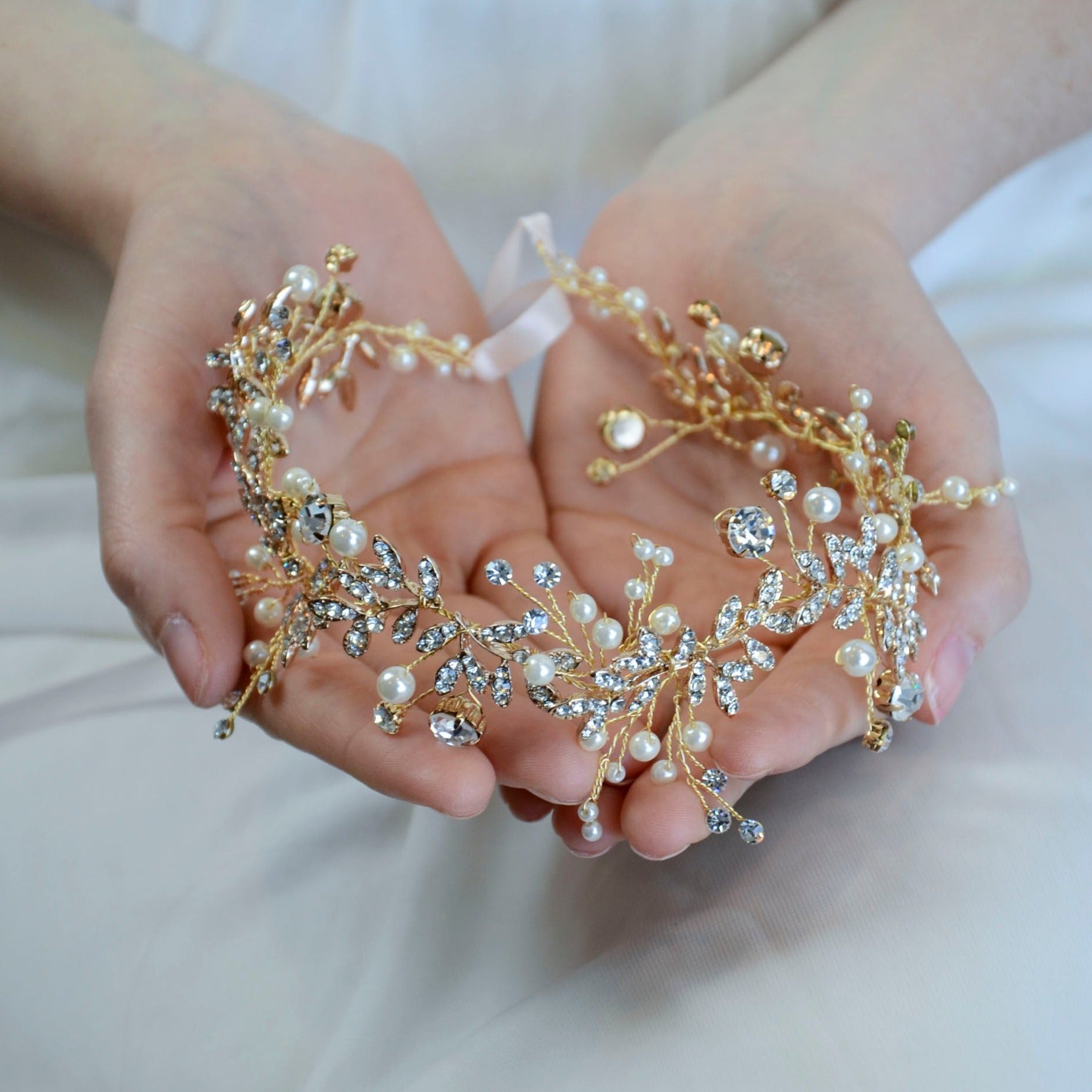 Bridal Gold & Silver Hair Wreath Crown (D258) - Wedding Headpiece for Bride, Bridesmaids, Flower Girls - Perfect for Ceremonies, Photos & Special Occasions