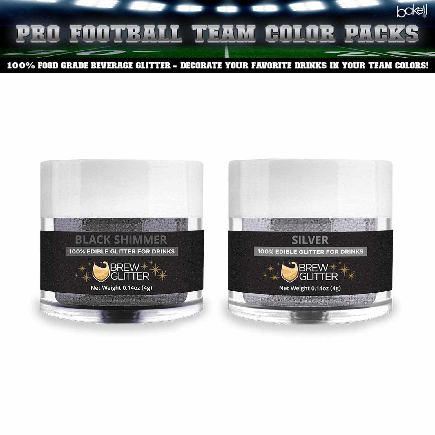 Black & Silver Brew Glitter® Football Team Colors (2 PC Set) - Perfect for Game Day Parties, Tailgating, and Sports-Themed Events