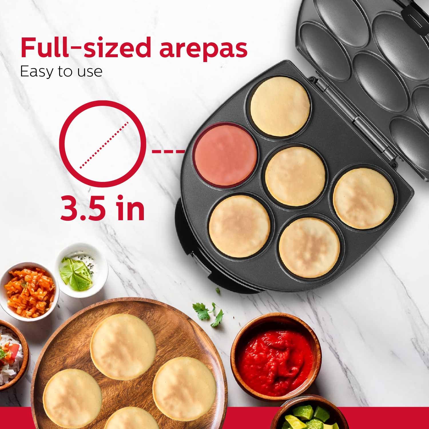 Holstein Housewares Non-Stick 6-Section Arepa Maker - Perfect for Arepas, Pancakes, Corncakes & Tosti Arepa - Easy-to-Use Electric Griddle - 6-Piece Set in Black - Ideal for Breakfast, Brunch & Latin American Cuisine