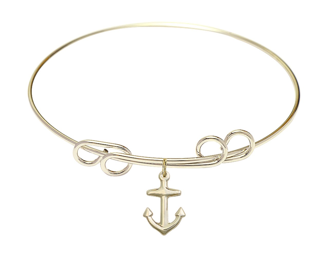 8 Inch Round Double Loop Bangle Bracelet with Anchor Charm - F A Dumont Jewelry for Women | Nautical Fashion Accessories for Beach, Cruise & Summer Outfits