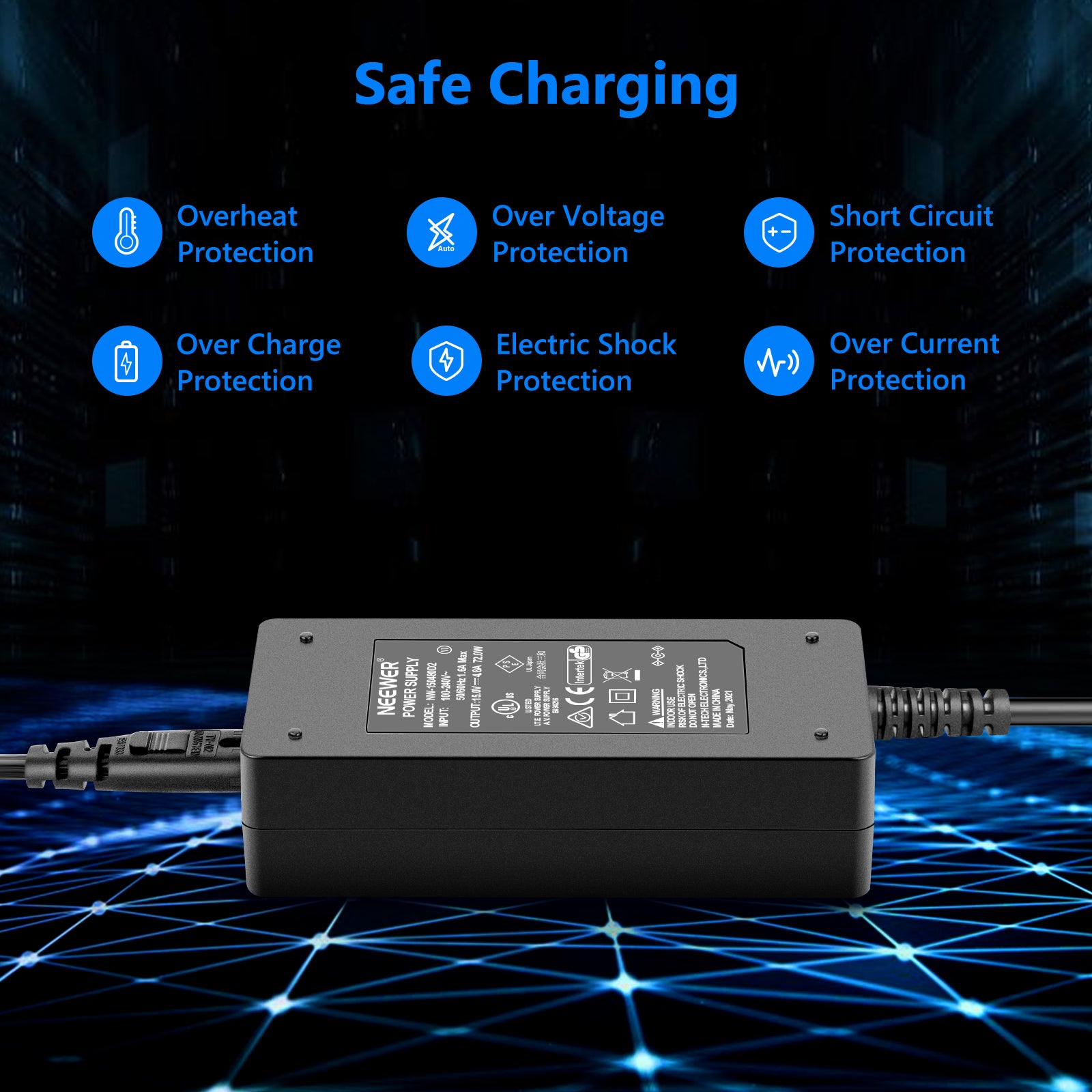 NEEWER AC 110V to DC 15V Power Adapter for Ring Light - Compatible with LED Photography Lighting, Video Studio Equipment, and Streaming Setup (Perfect for YouTube, TikTok, and Live Broadcasts)