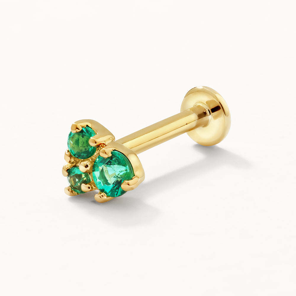 10k Gold Emerald Trio Helix Single Stud Earrings – Elegant & Dainty Jewelry for Women, Perfect for Everyday Wear, Parties & Special Occasions
