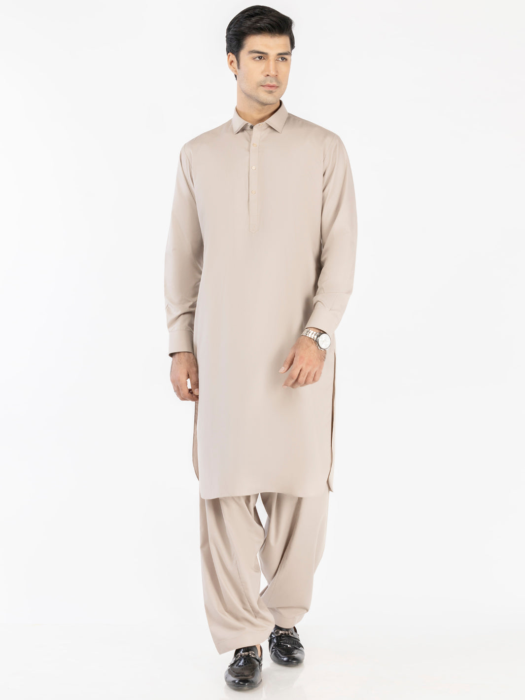 Elegant Blended Fawn Shalwar Kameez by J. Junaid Jamshed - Traditional Pakistani Outfit for Women, Perfect for Weddings, Festivals & Special Occasions