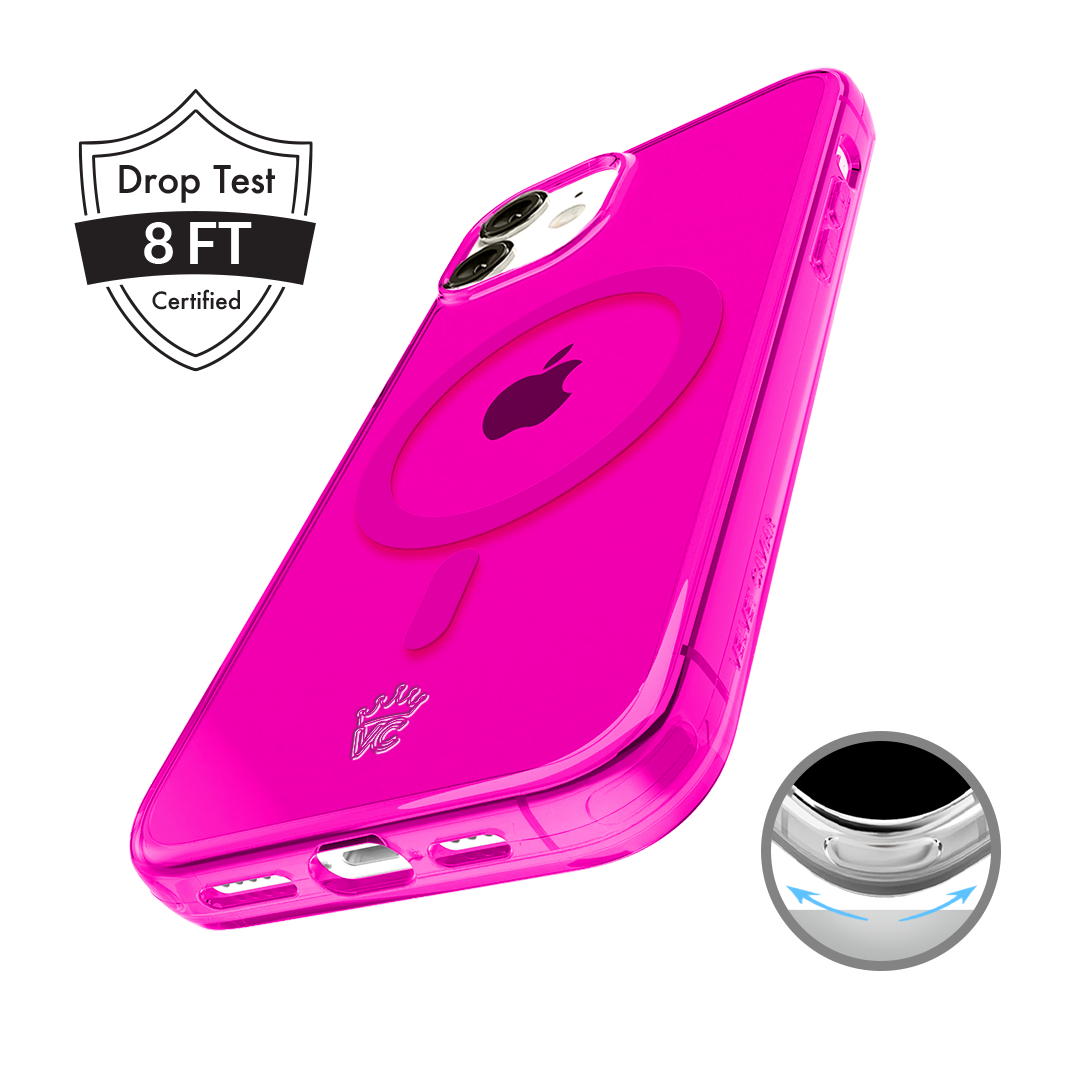 Neon Pink Clear iPhone Case - Shockproof & Scratch-Resistant Protective Cover for iPhone 13/14/15 - Trendy Transparent Design for Everyday Use & Fashion Statement