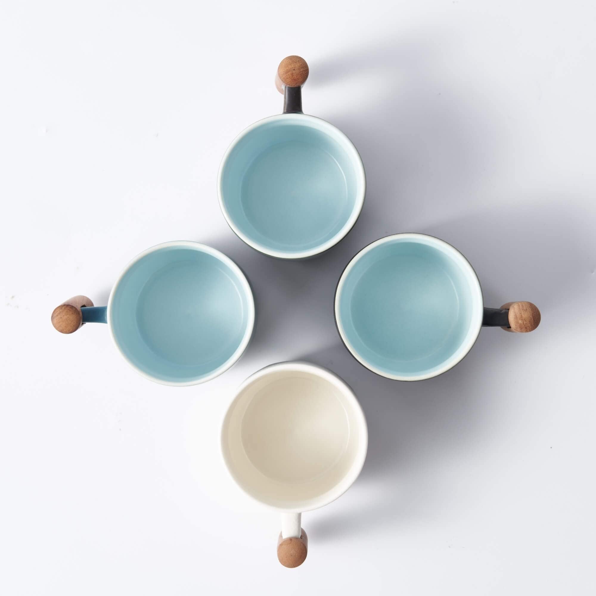 Premium Ceramic Espresso Cups with Wooden Handle - 3oz Small Coffee Cups for Espresso, Tea or Cappuccino - Set of 2 Porcelain Demitasse Cups (Black) - Perfect for Home, Cafe or Office Use