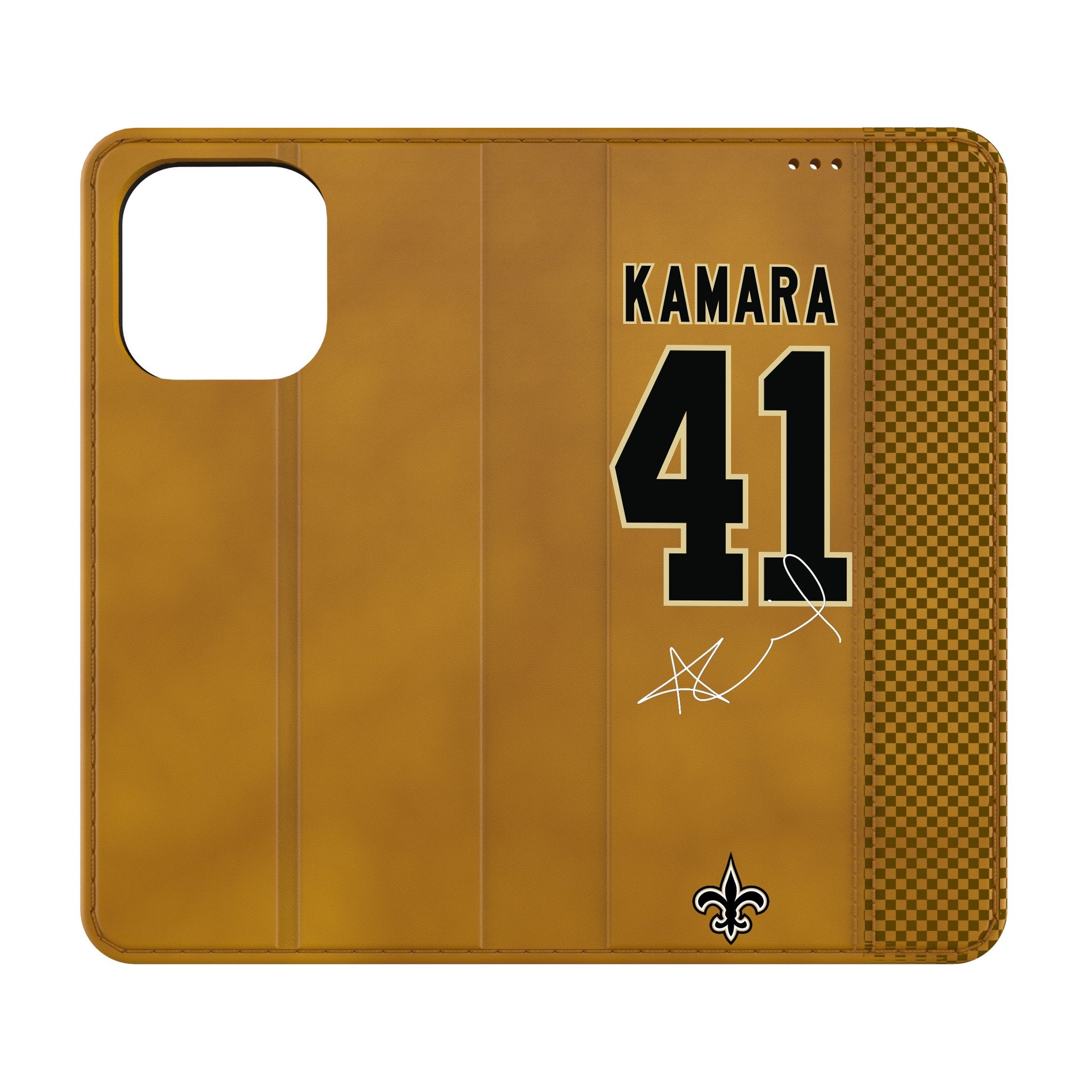 Alvin Kamara New Orleans Saints 41 Game Tactic Folio Phone Case for iPhone 14/13/12 Pro Max - Premium PU Leather Wallet Cover with Card Slots & Kickstand - Perfect for Football Fans & Game Day Accessories