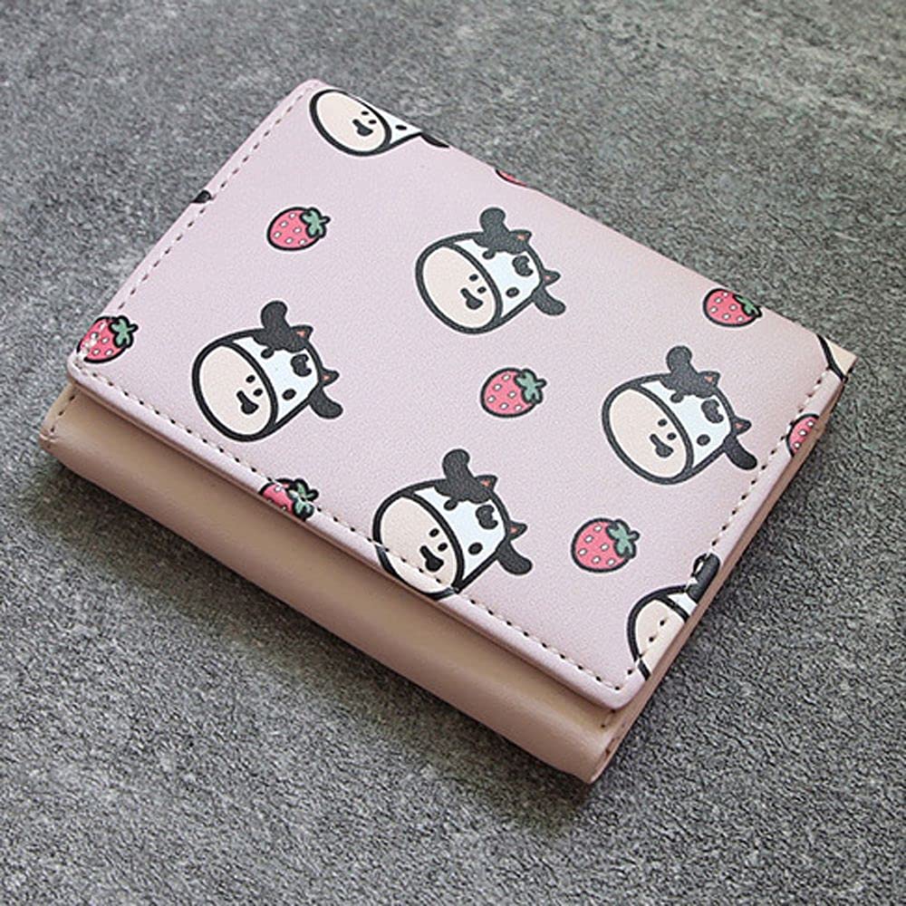 YITAQI Cute Cow Print Wallet - Slim Portable Card Holder for Credit Cards, ID, Bus Pass & Coins - Kawaii Pink Card Case (Perfect for Women's Small Purses & Everyday Carry)