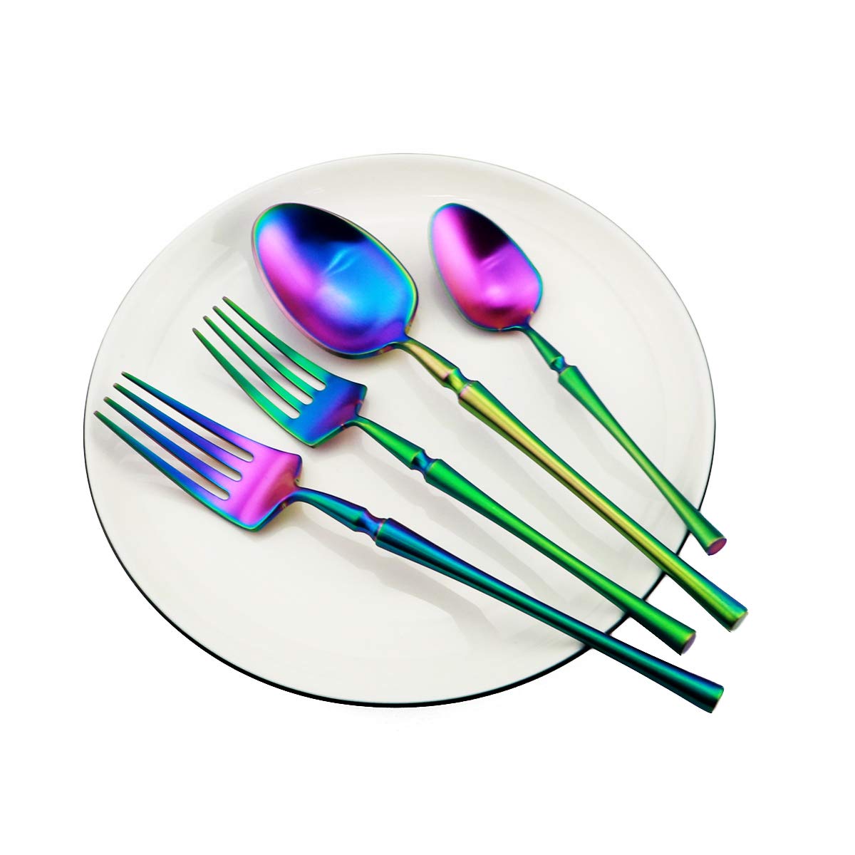 20-Piece Iridescent Flatware Set - 18/10 Stainless Steel Rainbow Silverware | Reusable Cutlery Set for 4 with Dinner Fork, Knife, Spoon & Dessert Fork | Elegant Tableware for Wedding, Party & Daily Dining