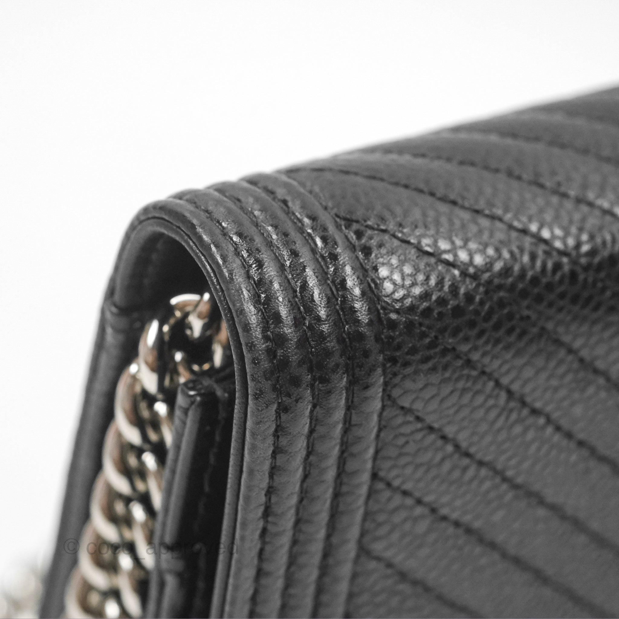 Chanel Chevron Boy Wallet on Chain WOC Black Caviar Leather with Silver Hardware - Luxury Crossbody Bag for Women, Perfect for Evening Parties & Date Nights