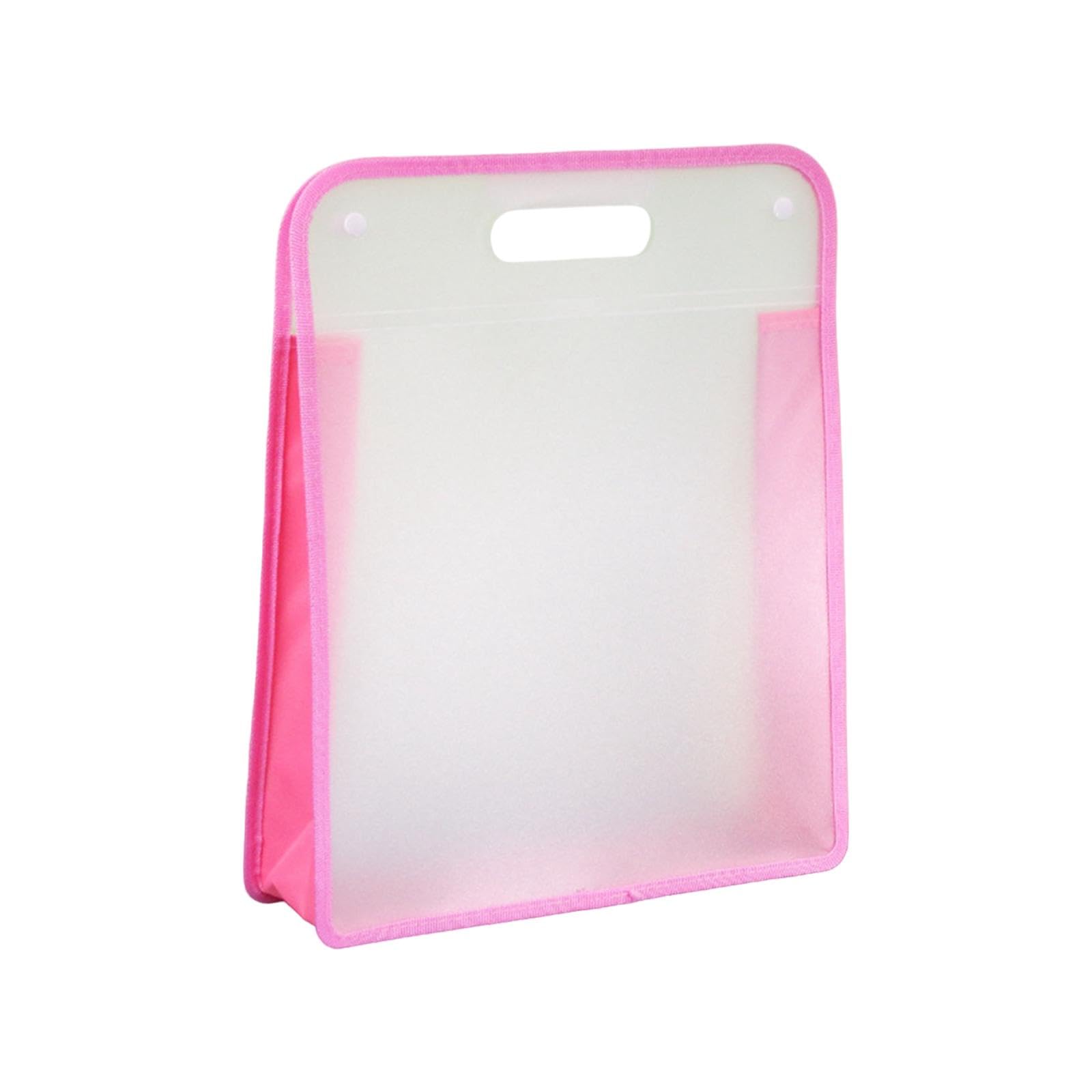 Clear Portable File Organizer Bag with Handle - Document Storage Bag for School, Travel, Home & Office - Art Portfolio Bag for Students & Kids - Perfect for Organizing Papers, Artwork & Supplies (Pink)