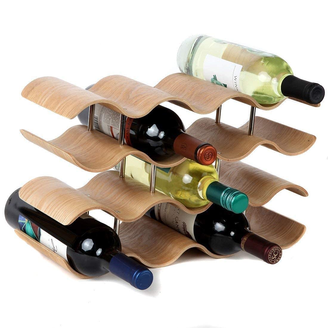 Elegant Modern Wooden Wine Rack - Countertop Tabletop Storage for 14 Bottles | Perfect for Home Bar, Kitchen & Dining Room Decor