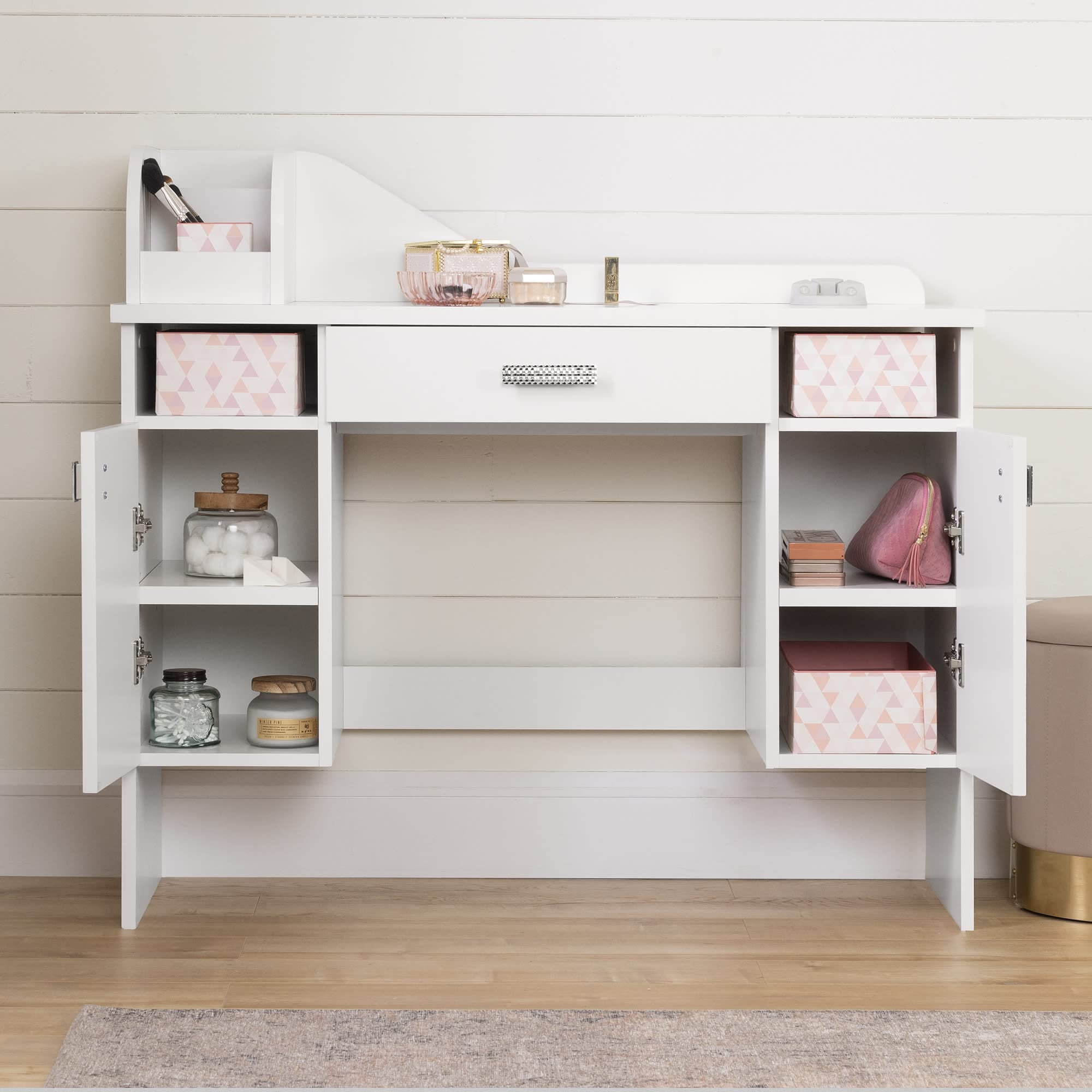 South Shore Tiara Makeup Vanity Desk with Mirror - Pure White Finish | Elegant Dressing Table for Bedroom, Beauty Room & Home Decor