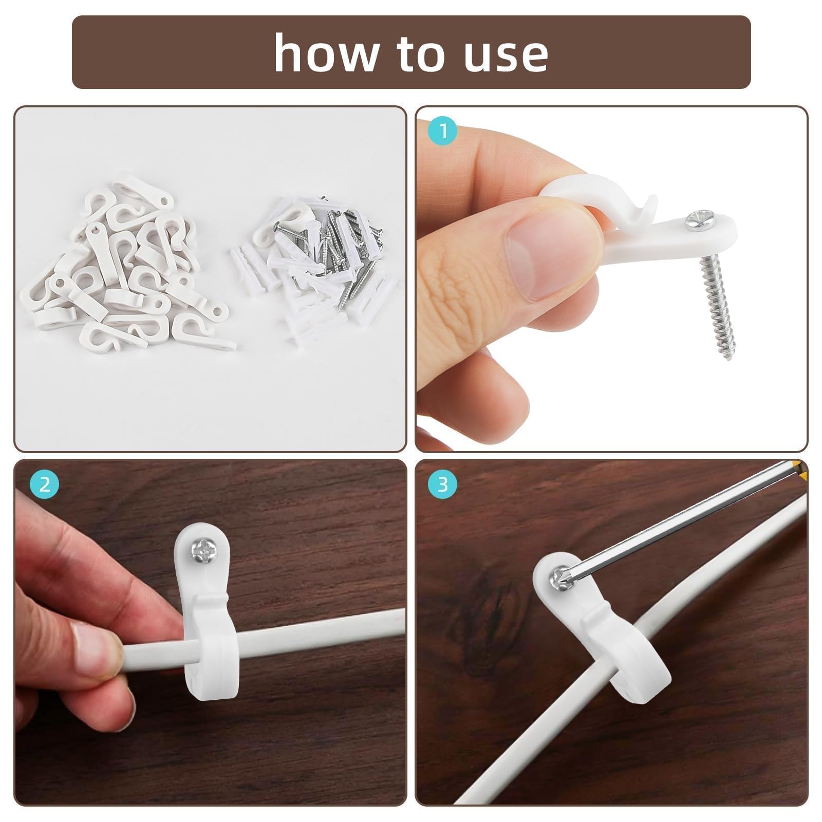 20PCS Heavy Duty White Plastic Down Wall Clips for Wire Closet Shelves - Includes Shelf Brackets, Screws & Expansion Tubes - Perfect for Organizing Closets, Garages and Storage Spaces