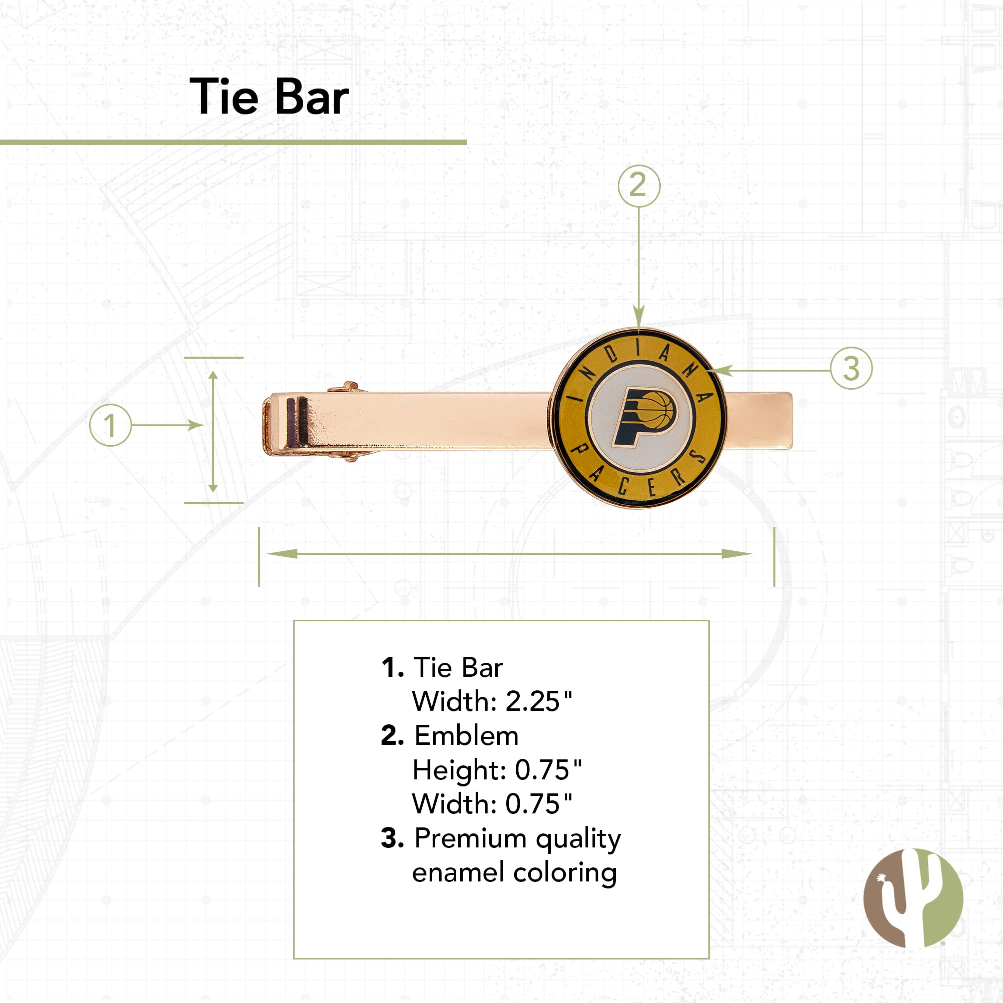 Indiana Pacers NBA Tie Bar - Desert Cactus Design - Official Basketball Association Logo Tie Clip - Perfect for Business Meetings & Game Day Outfits