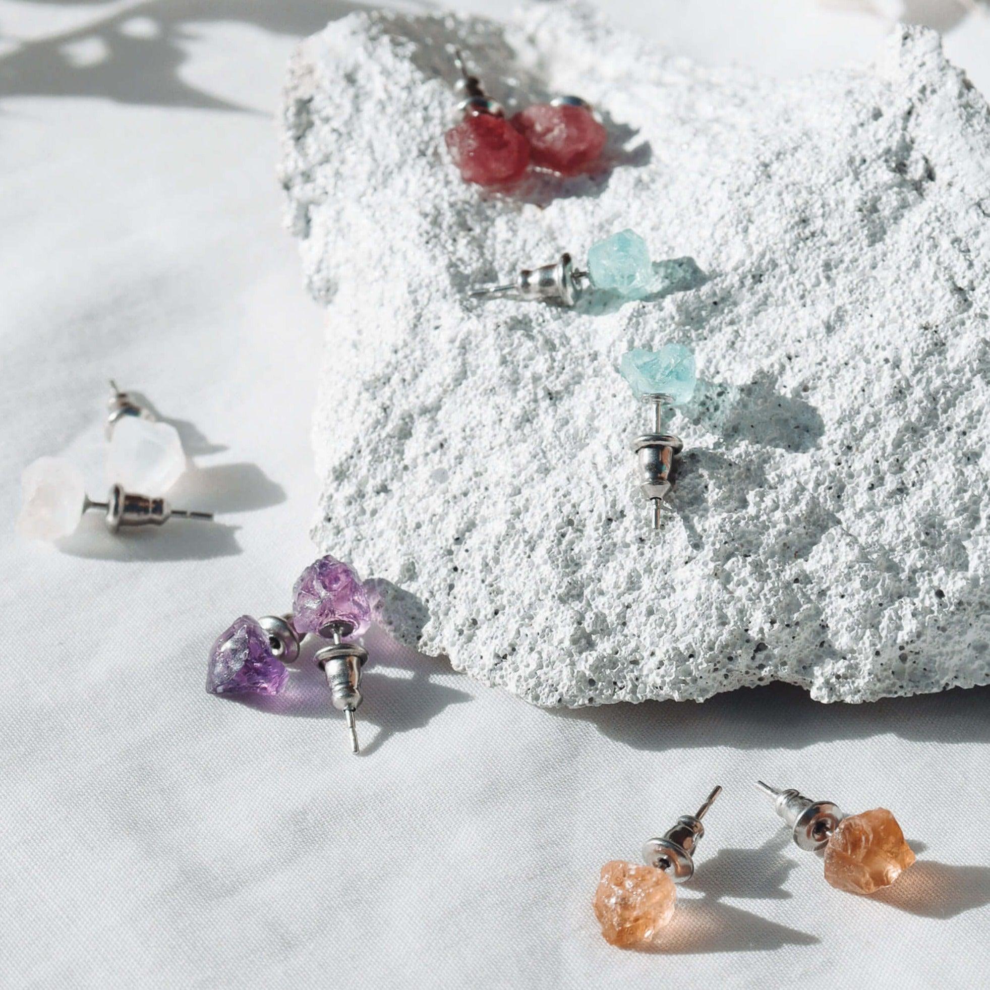 Natural Yellow Citrine Raw Crystal Stud Earrings for Women - Healing Stone Jewelry for Everyday Wear & Spiritual Energy