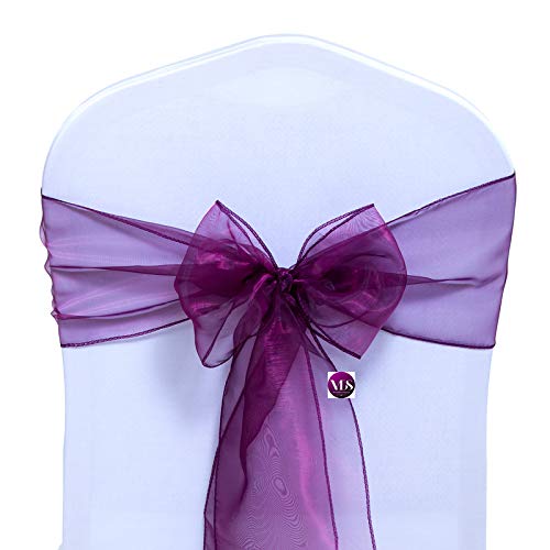 VDS 175-Pack Wine Organza Chair Sashes & Ribbon Bows - Elegant Wedding, Banquet, Party Chair Decorations for Events, Ceremonies & Special Occasions