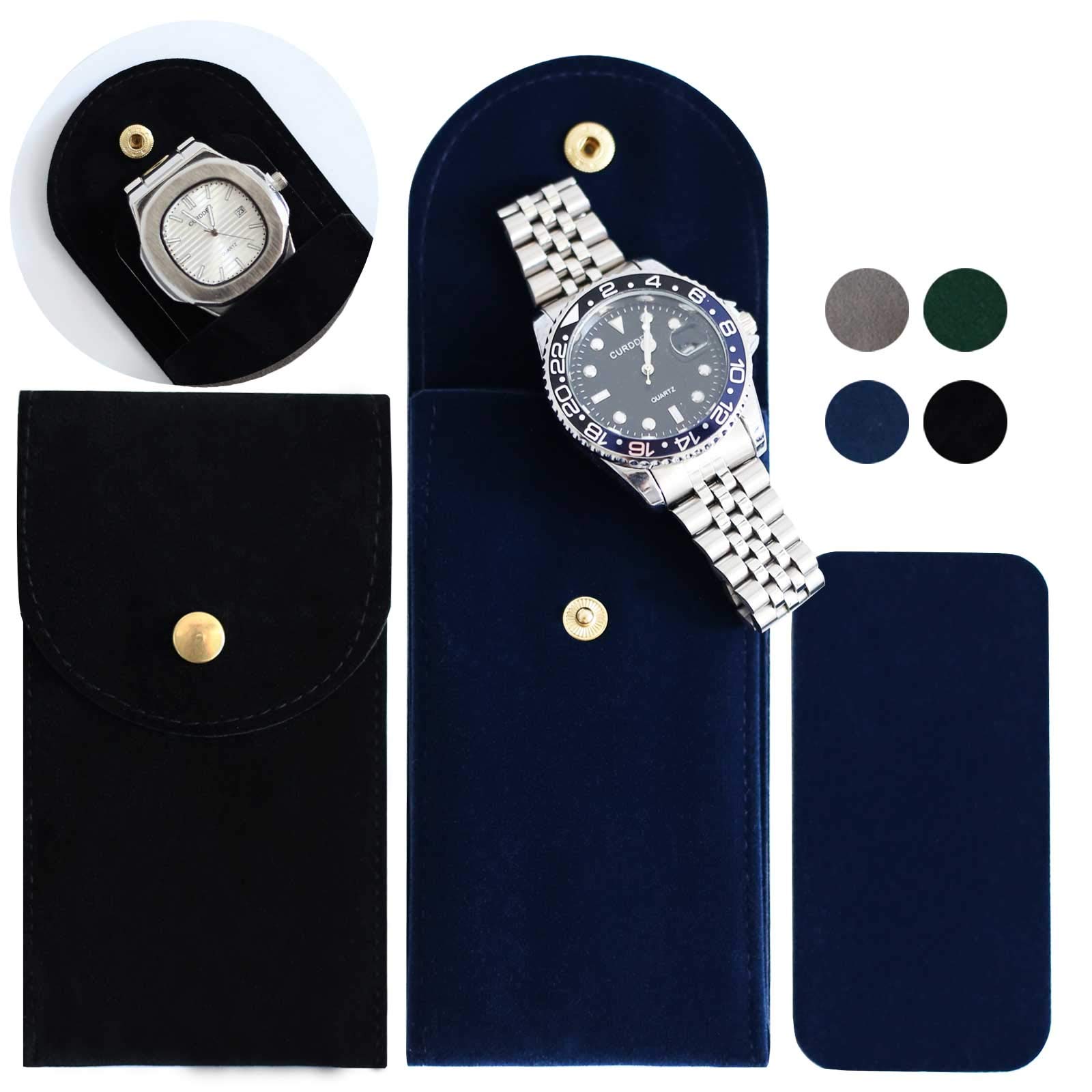 4 PCS Velvet Watch Travel Case - Portable Watch Storage Pouch & Organizer for Men & Women (2 Black + 2 Blue) - Perfect for Travel, Home Storage & Gift Giving