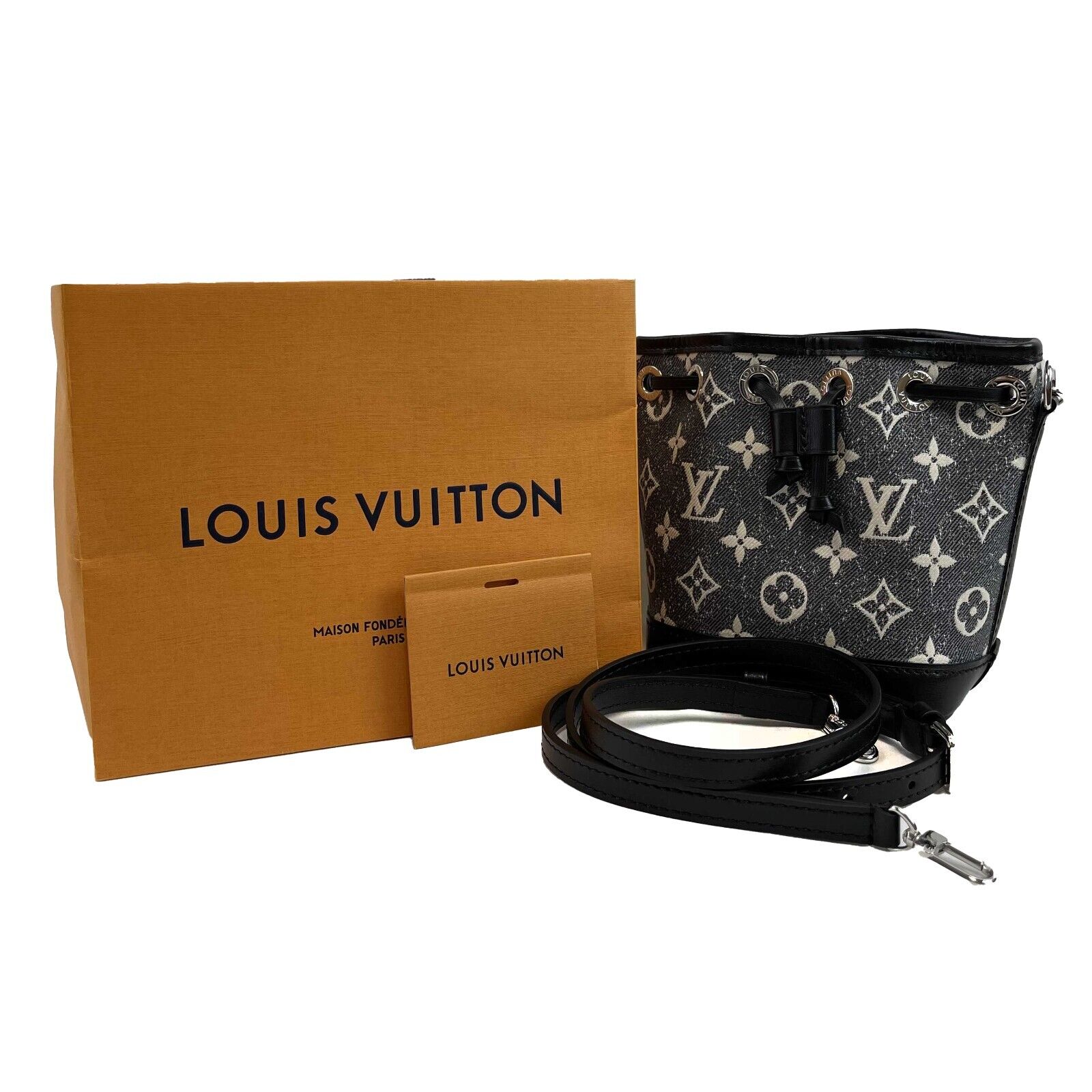 Authentic Louis Vuitton Monogram Jacquard Denim Nano Noe Crossbody Bag - Gray & Black Luxury Handbag | Perfect for Casual Outings, Date Nights & Travel Accessories