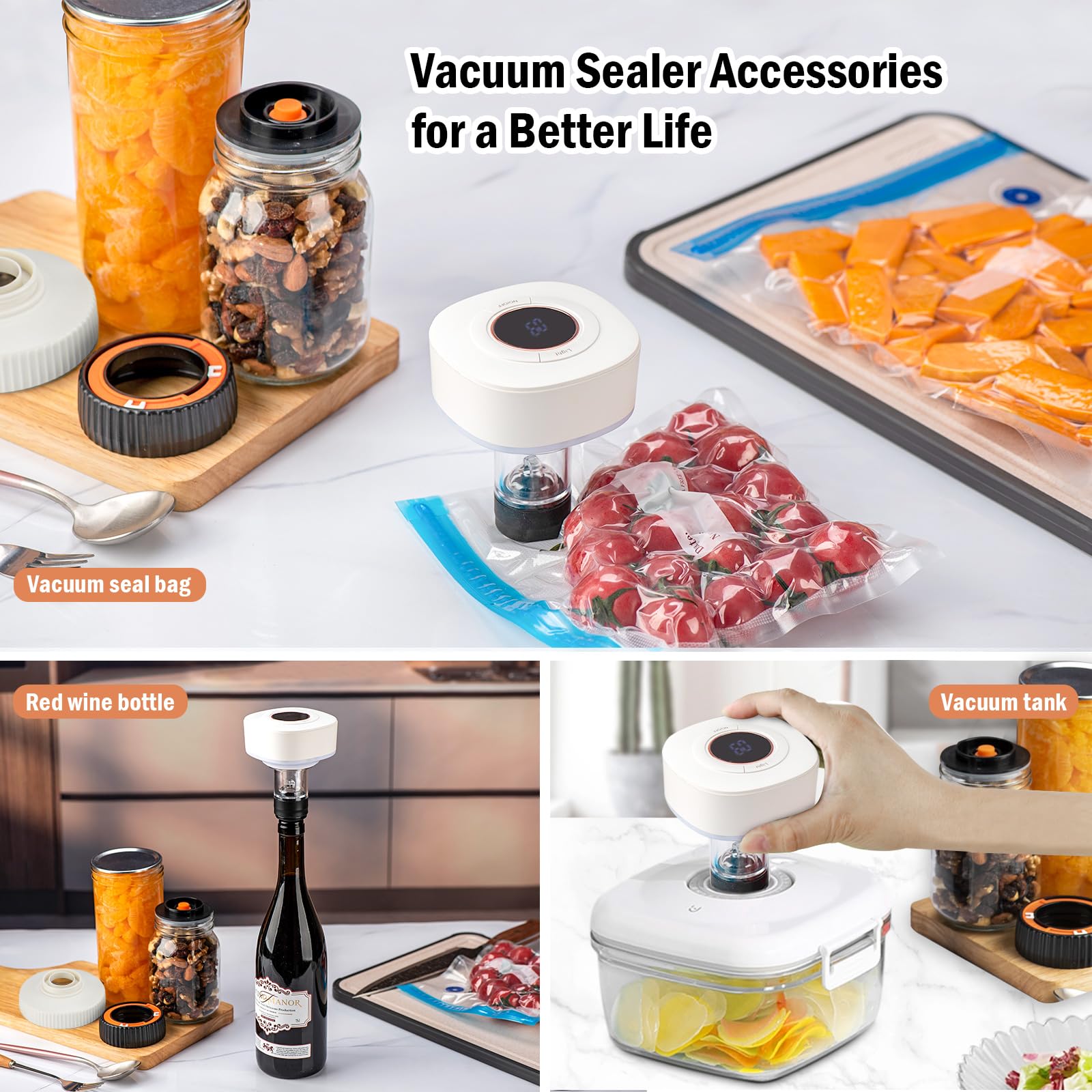 Electric Mason Jar Vacuum Sealer Kit - Wide & Regular Mouth Jar Sealer with 2 Reusable Lids | Automatic Food Preservation System for Freshness | Ideal for Meal Prep, Canning, Sous Vide & Long-Term Food Storage