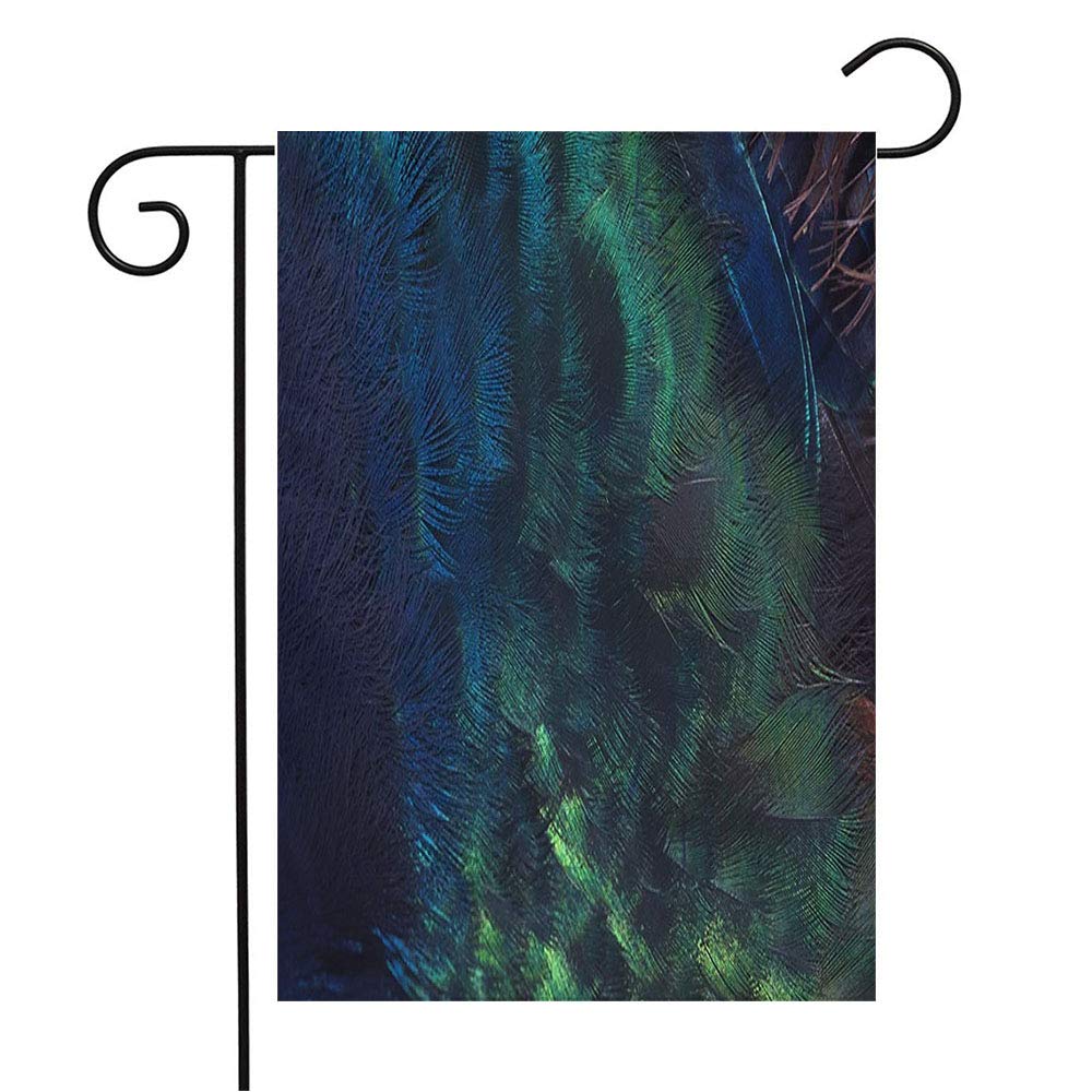 Dark Ocean Green Peacock Feather Garden Flag - 12x18 Inch Indian Peafowl Cave Design Seasonal Outdoor Decor for Patio, Lawn & Home | Perfect Gift for Bird Lovers & Nature-Themed Spaces