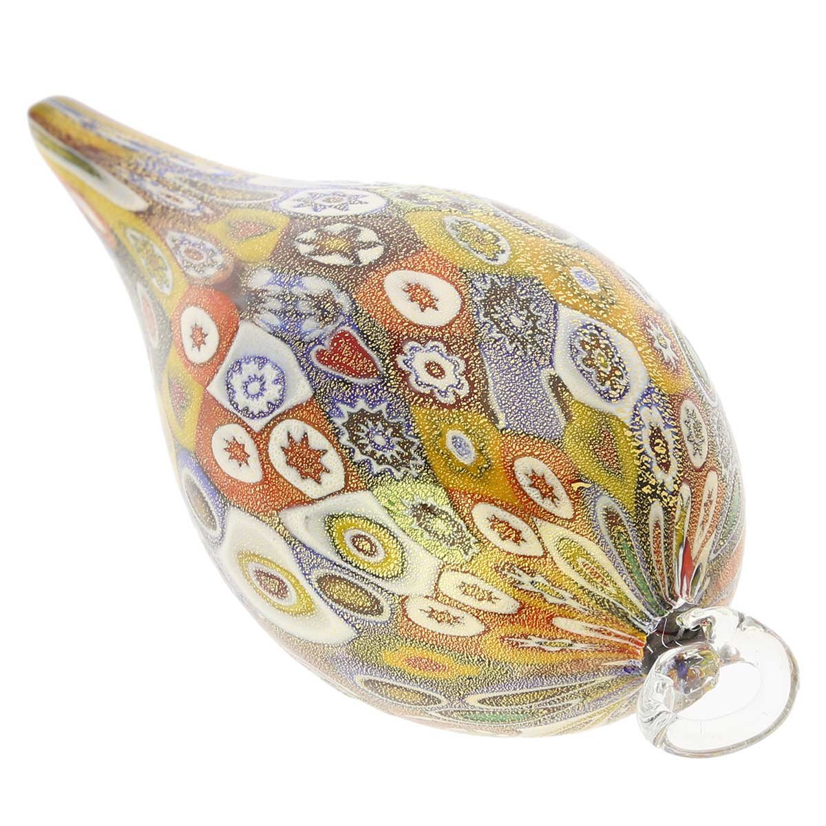 Venetian Murano Glass Icicle Christmas Ornament - Gold Millefiori Handcrafted in Italy | Perfect for Holiday Tree Decorations & Festive Gift Giving