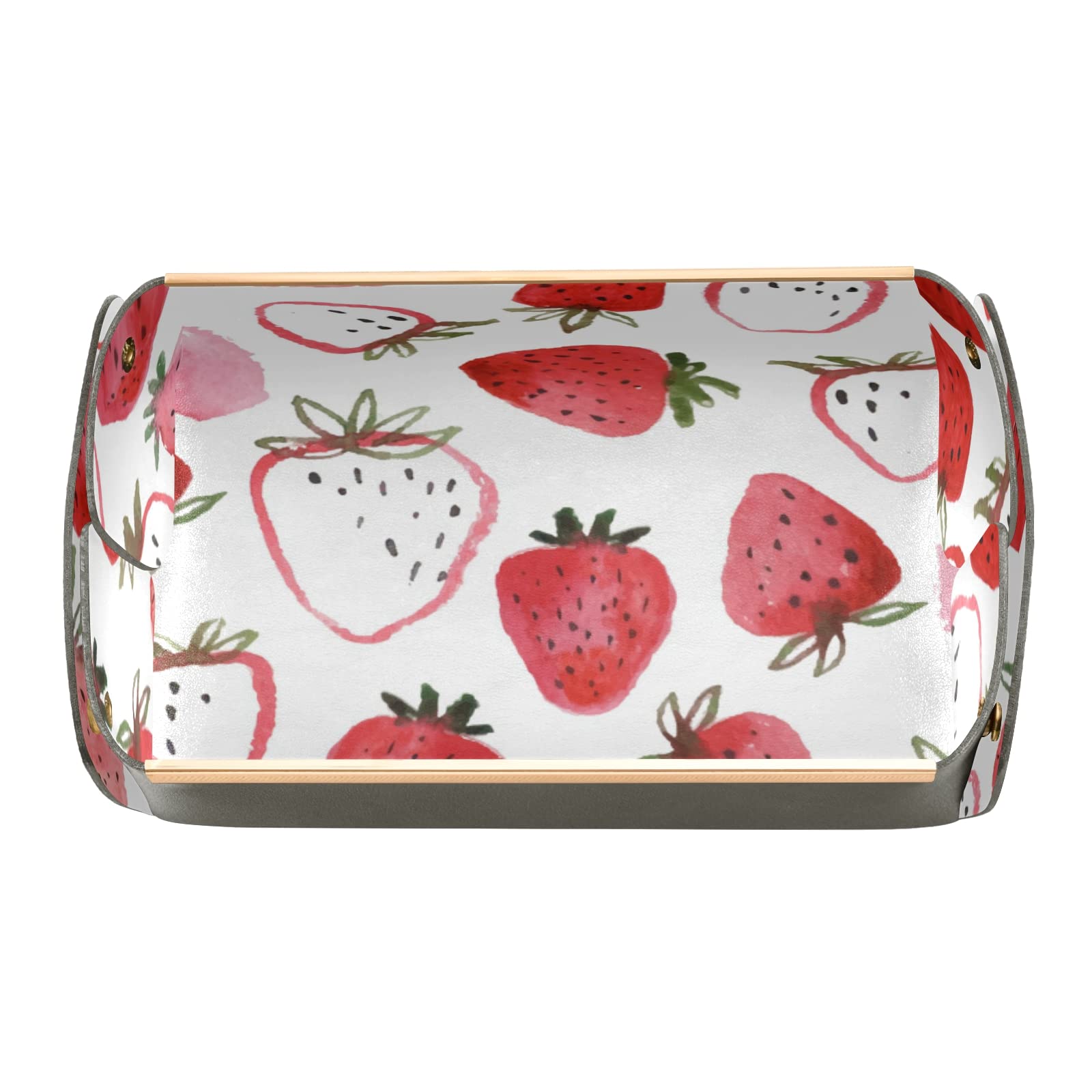 Watercolor Strawberries Valet Tray - Desktop Storage Organizer & Bedside Vanity Tray - Nightstand Caddy Holder for Keys, Phone, Jewelry - Perfect for Home, Office & Gift Giving