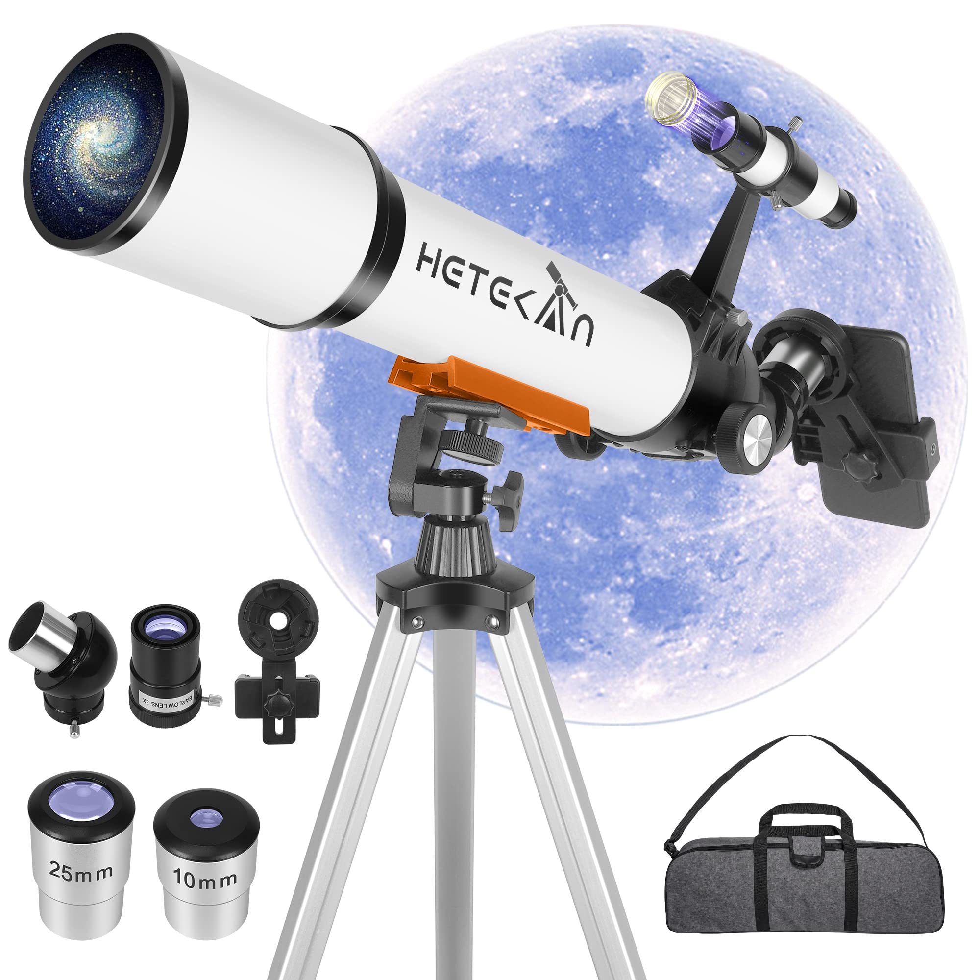 70mm Aperture 500mm Astronomical Telescope for Adults & Kids (25X-150X Magnification) - Portable Refractor Telescope with Smartphone Adapter for Moon, Planets & Stargazing - Perfect for Backyard Astronomy, Camping & Science Learning