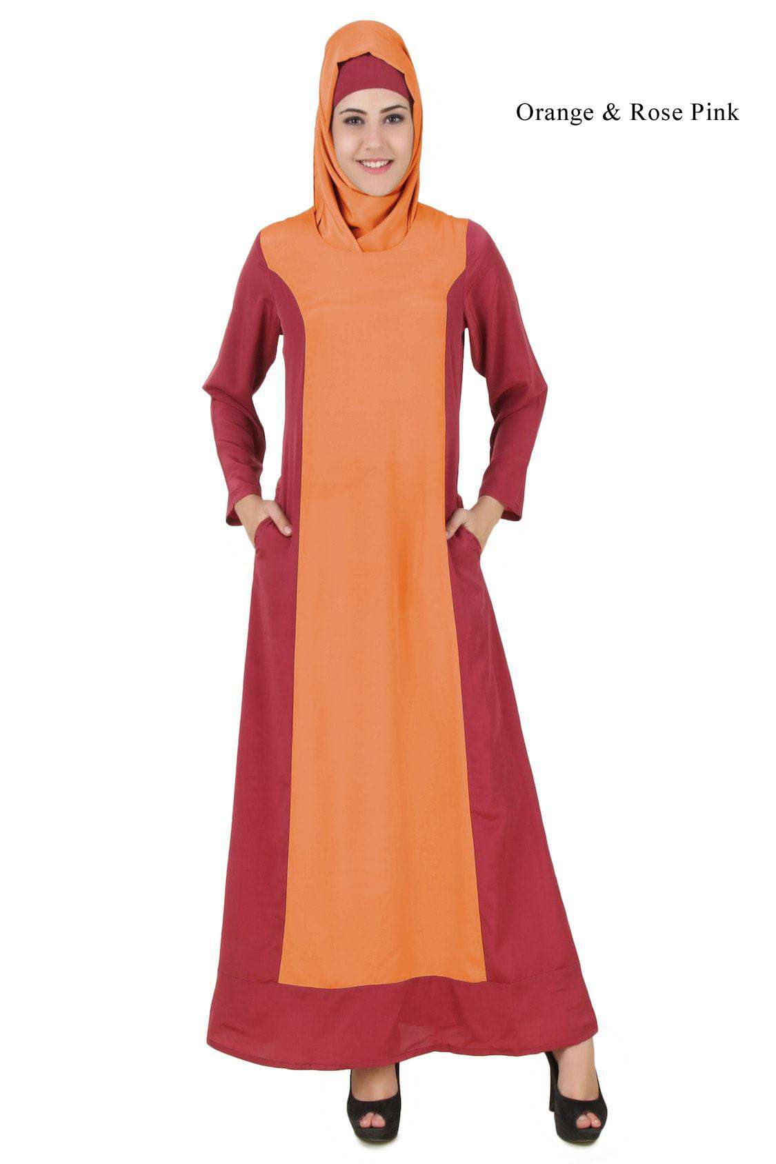 Arshi Slim Fit Rose Pink & Warm Grey Abaya - Elegant Muslim Dress for Women | Perfect for Prayer, Mosque & Special Occasions