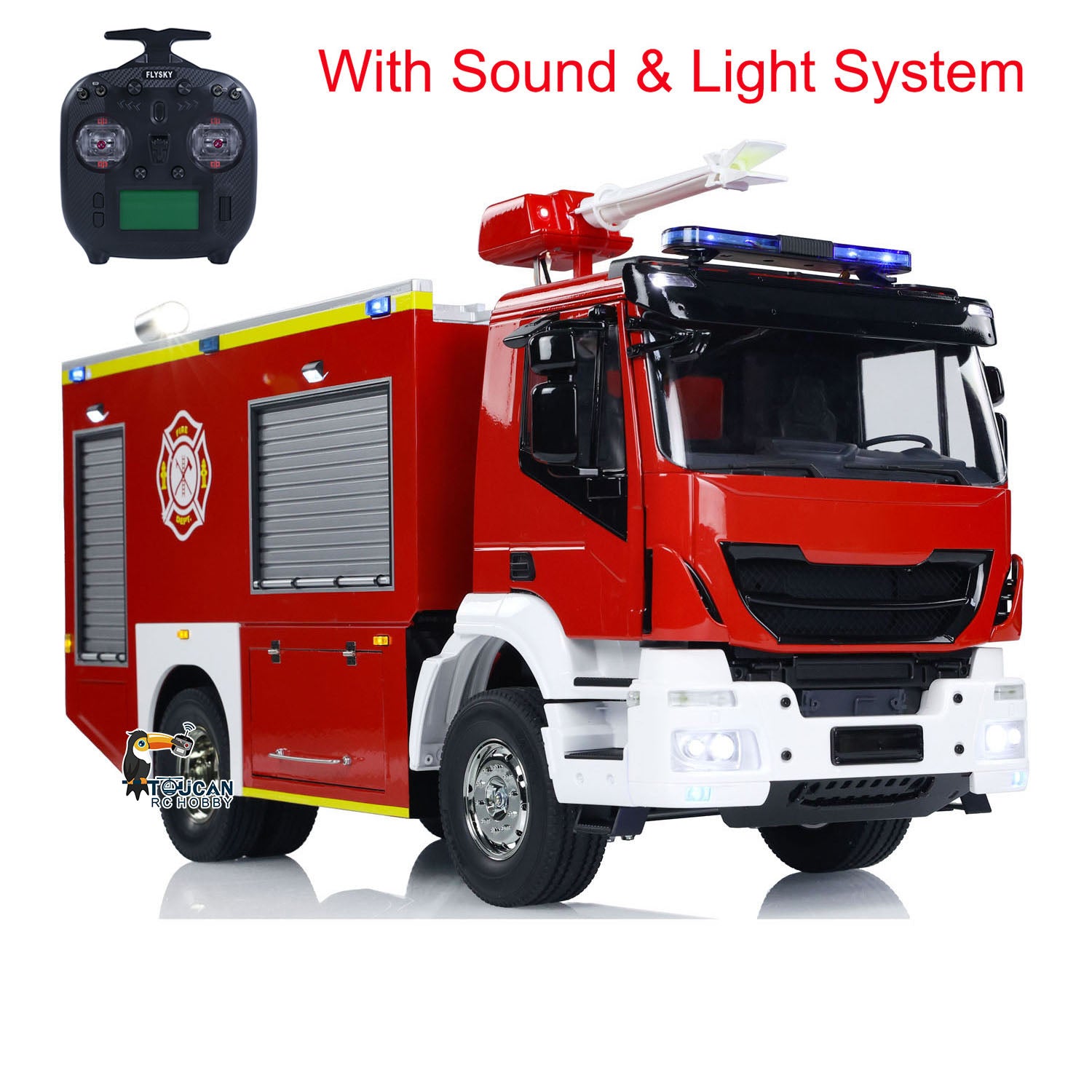 1/14 Scale RC Fire Truck - 4x2 Remote Control Fire Rescue Vehicle with 2-Speed Transmission, LED Lights & Sound Effects - ST8 System for Hobbyists & Collectors - Perfect for Playtime, Gifts & Model Displays