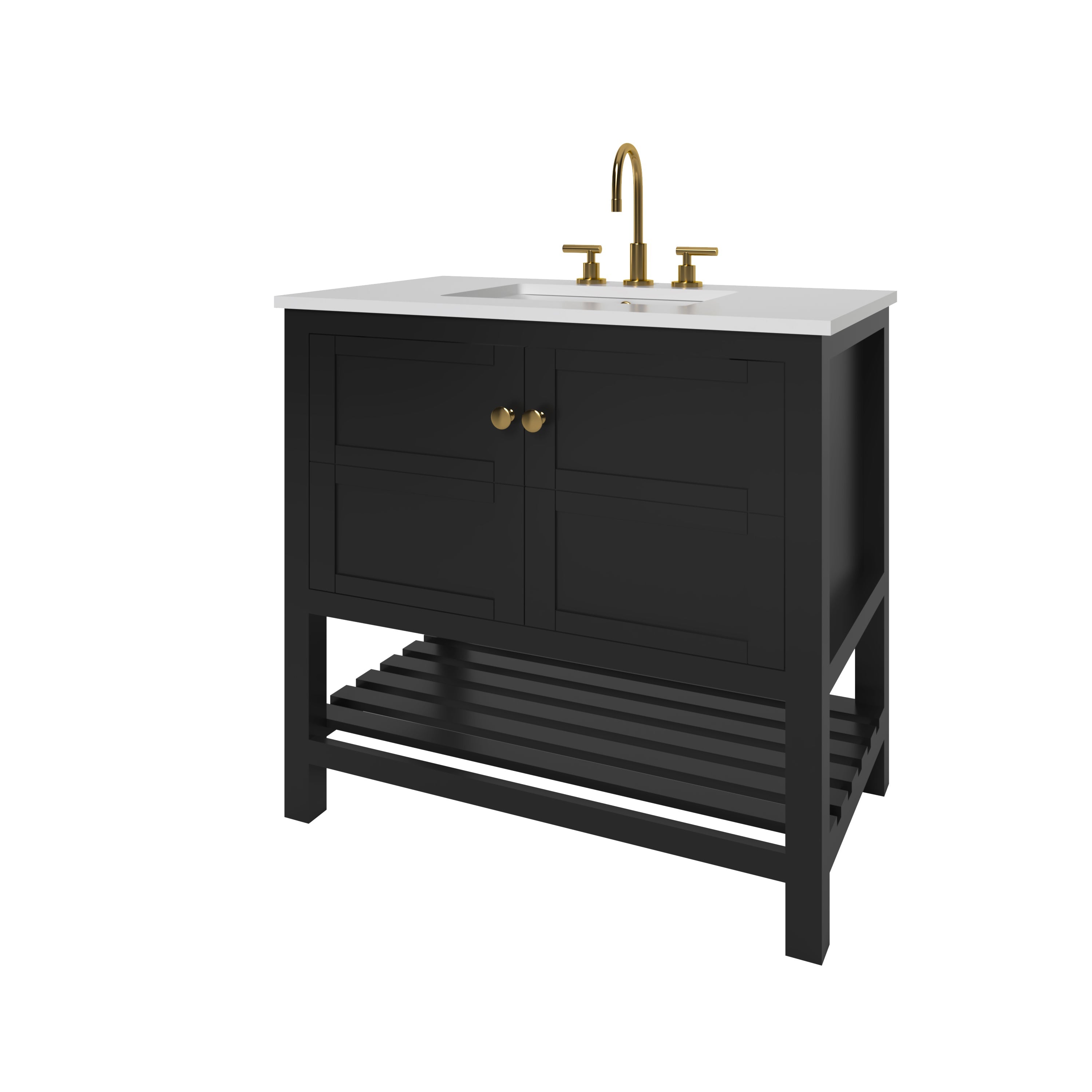 Nearmé Dallas 35.5 Inch Black Bathroom Vanity Cabinet Only - Modern Sink Base for Small Bathrooms & Powder Rooms