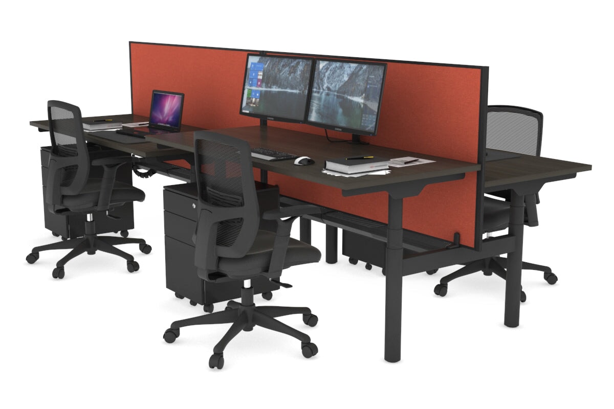 Flexi Premium Height Adjustable 4-Person H Bench Workstation - Black Frame [1800L x 700W] - Ergonomic Office Desk for Collaborative Workspaces & Home Offices
