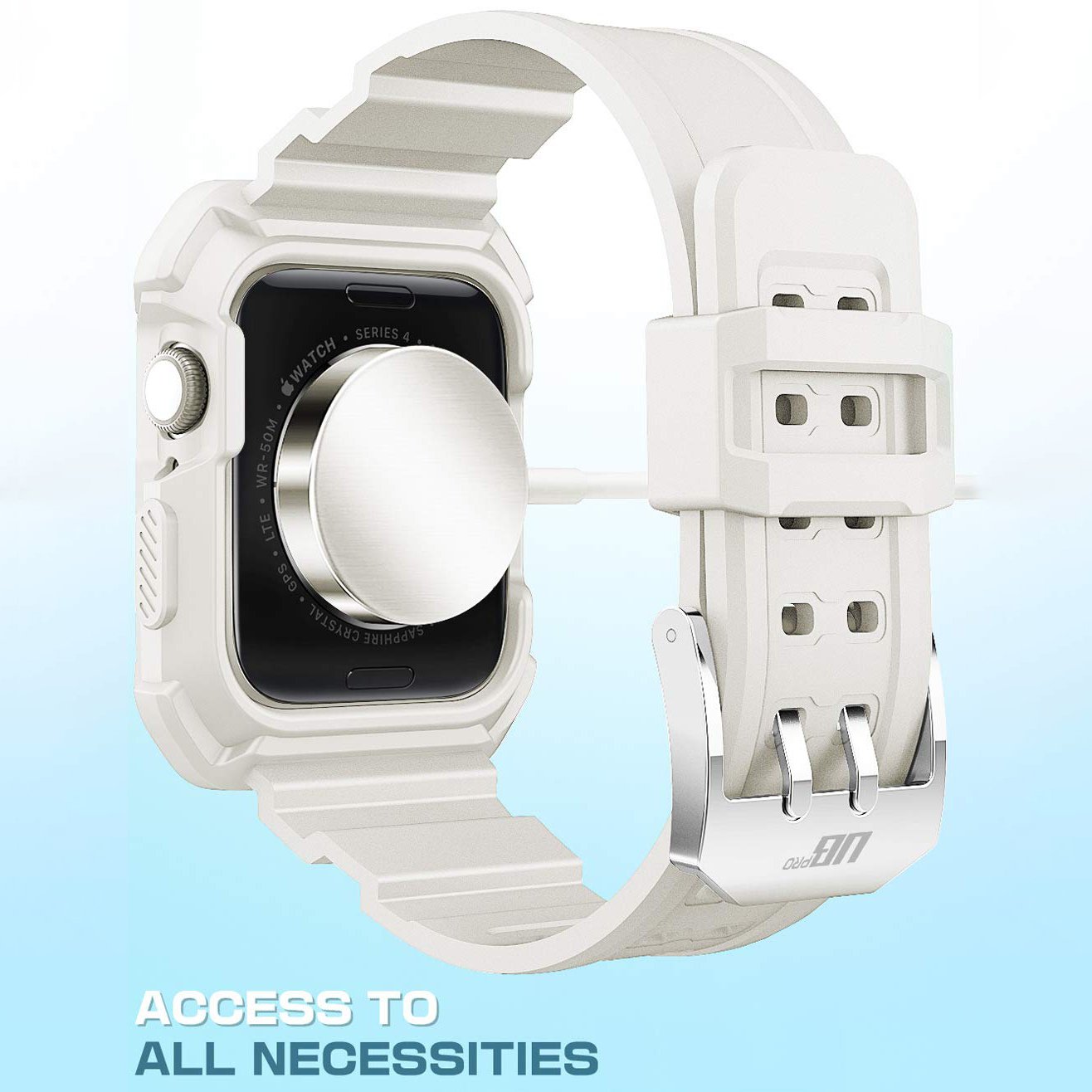 Apple Watch UB Pro Wristband Case for 44mm/45mm Series - Durable Protective Cover with Comfortable White Band - Perfect for Workouts, Running & Everyday Use