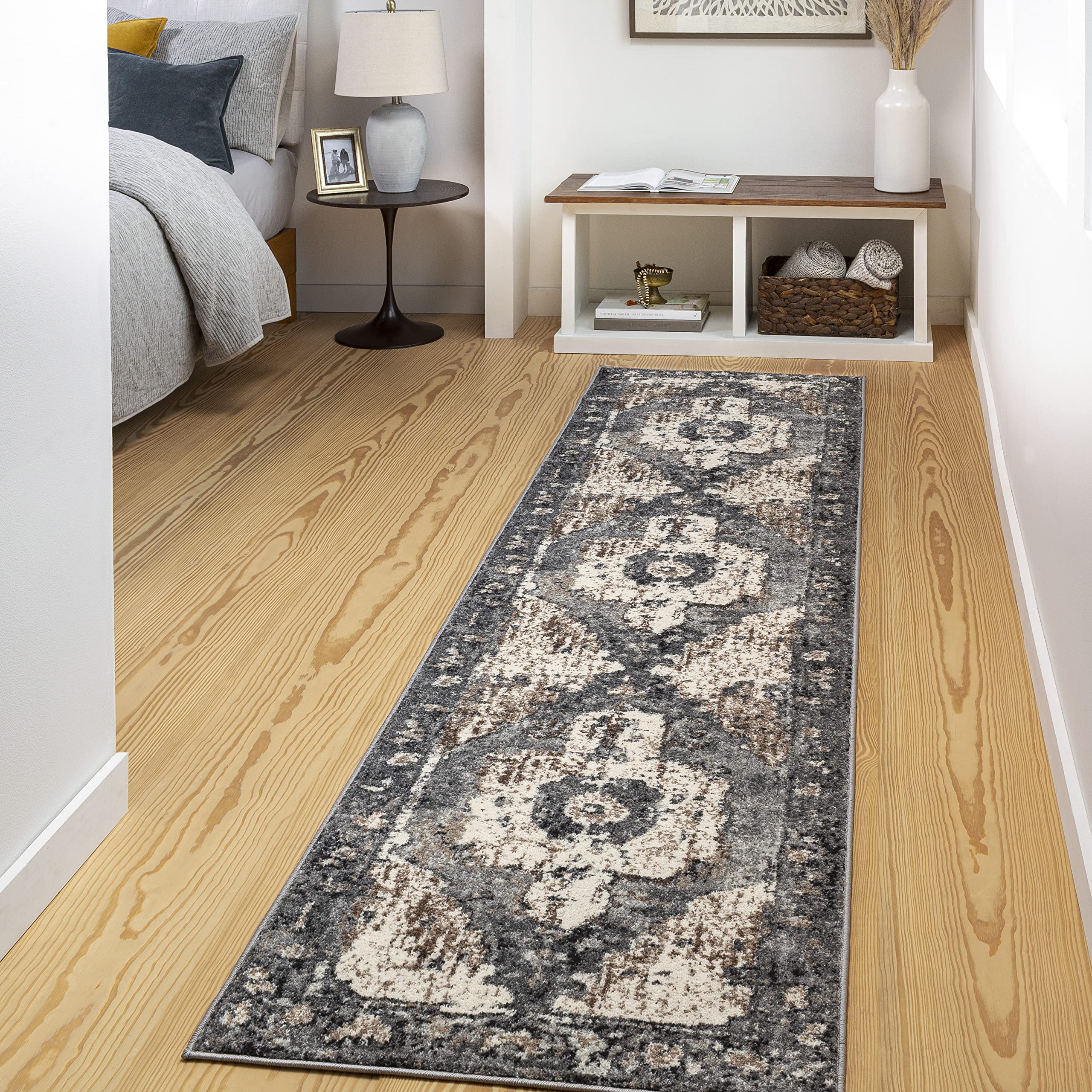Mark&Day 2x3 Bowen Traditional Charcoal Area Rug - Soft Grey White Beige Carpet for Living Room, Bedroom, Kitchen - Non-Slip Floor Mat (2' x 3') - Perfect for Home Decor, Office & Entryway