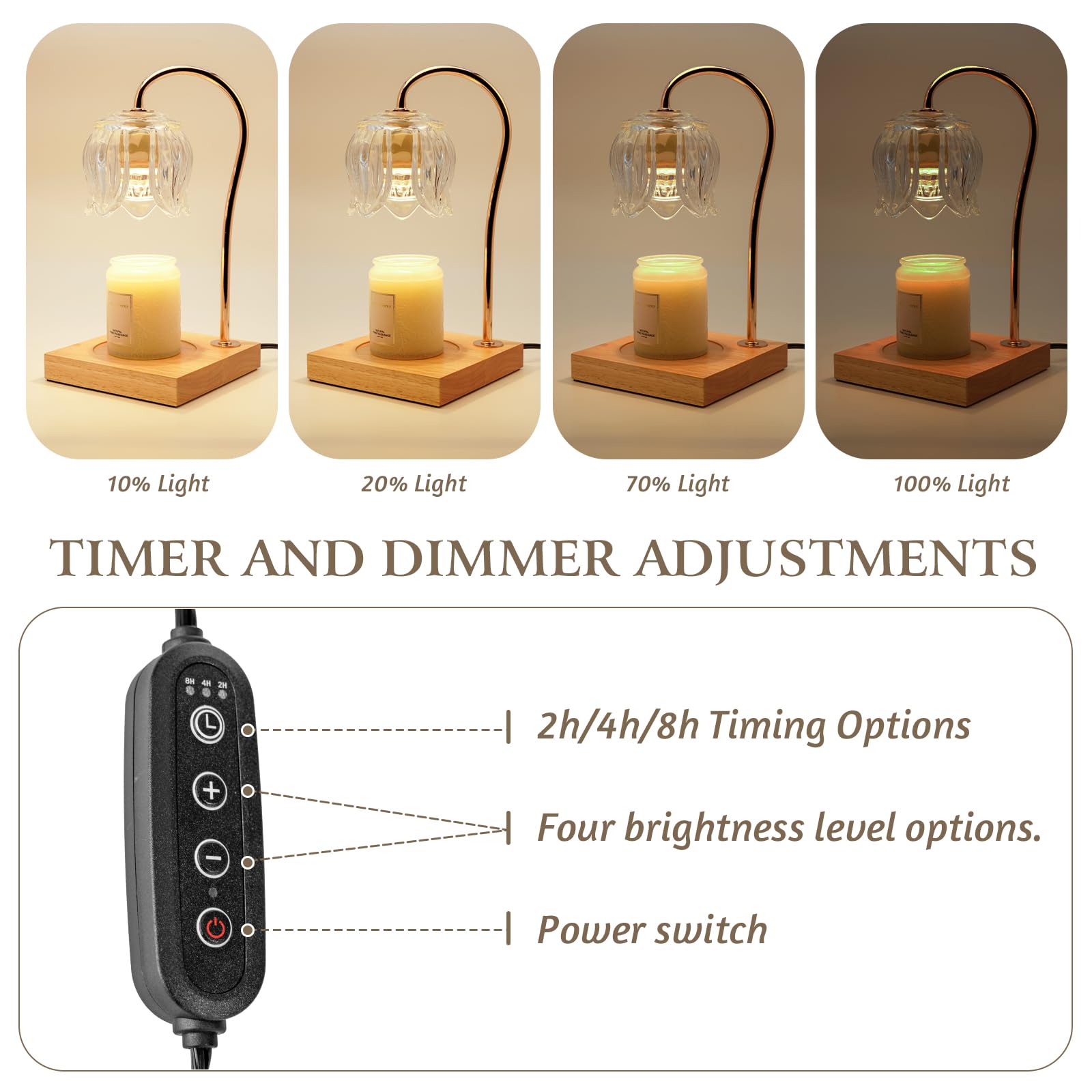 Tulip Candle Warmer Lamp with Timer & Dimmer - Wooden Base & Clear Glass Shade Wax Melter for Home Decor, Romantic Ambiance & Aesthetic Room Lighting - Perfect Gift for Women, Mothers Day, Valentine's Day & Housewarming