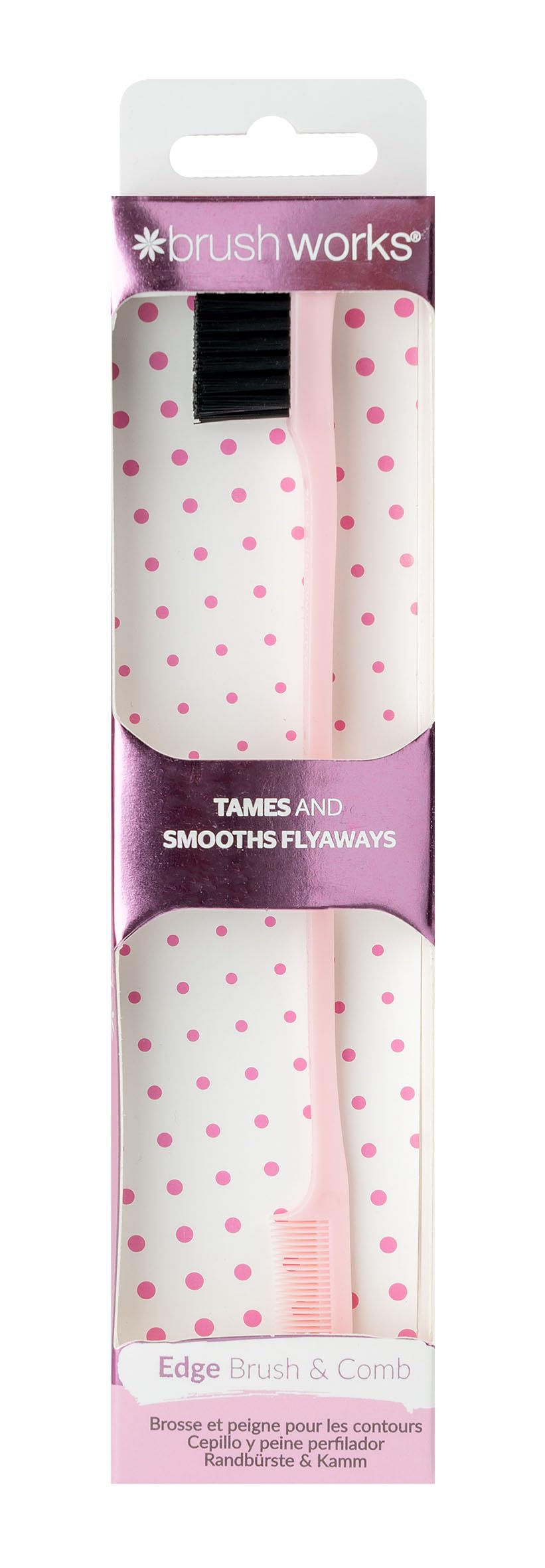 Brushworks Edge Brush & Comb - Pink Hair Styling Tool for Smooth Edges & Flyaways - Perfect for Braids, Ponytails & Natural Hair Styling