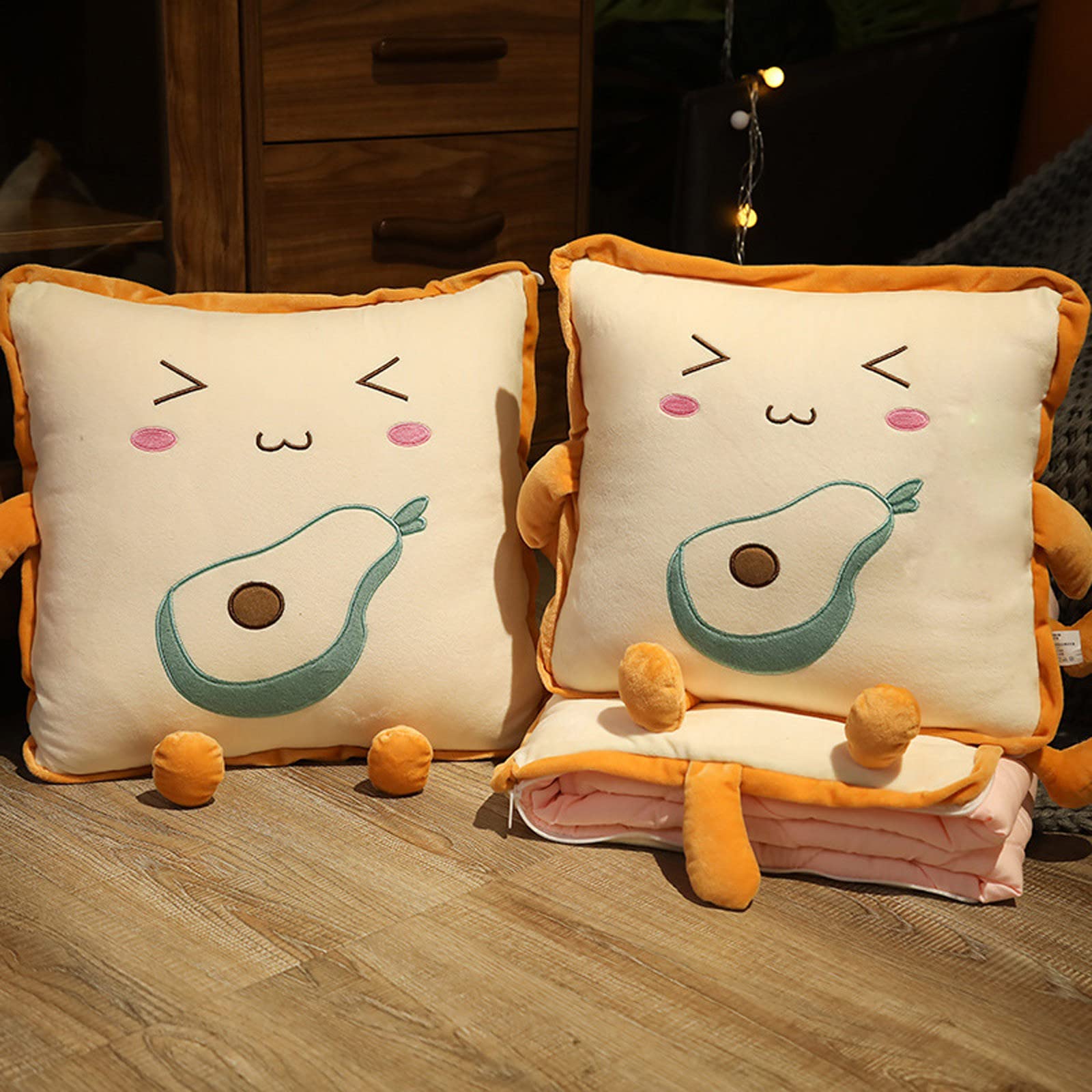 Soft 2-in-1 Plush Fruit Travel Blanket & Pillow Set - Huggable Stuffed Animal Combo for Kids, Rolls into Compact Pillow - Perfect for Airplane, Train, Camping & Office Use