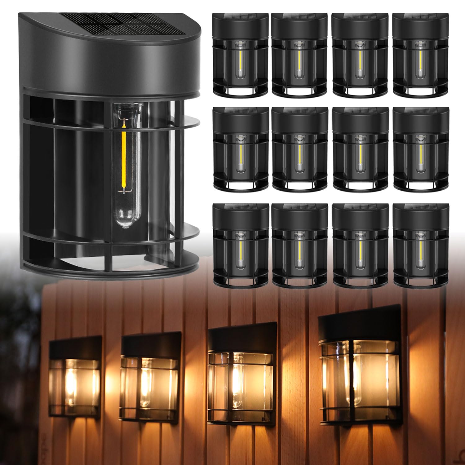 12 Pack Solar Fence Lights - Waterproof Outdoor Solar Lights for Garden, Yard, Deck & Stairs | Solar Powered Landscape Lighting for Pathways, Driveways & Patio Decor