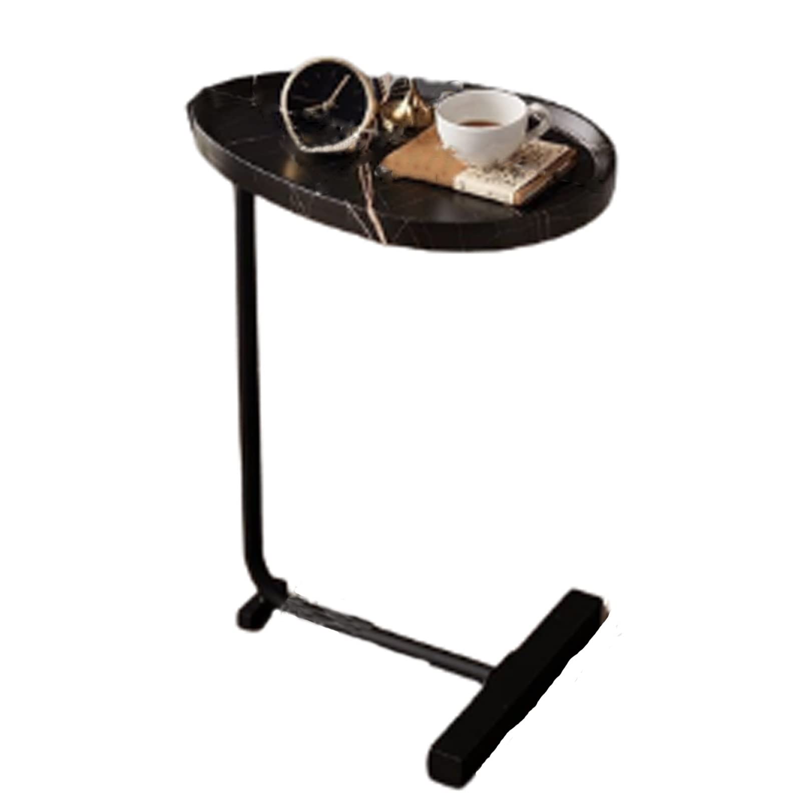 Modern Small Oval Coffee Table - C-Shaped End Table for Sofa, Living Room, Bedroom & Office - Multi-Functional Laptop Desk & Dining Side Table (45x30x60cm, Black) - Perfect for Small Spaces, Balcony & Home Decor