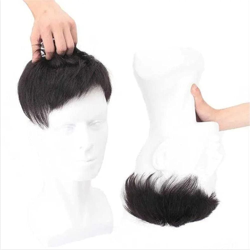 Natural Black Real Human Hair Toppers for Men - Short Clip-in Hairpiece Extensions (13x14cm) for Covering White Hair & Hair Loss - Perfect for Daily Wear, Work & Special Occasions