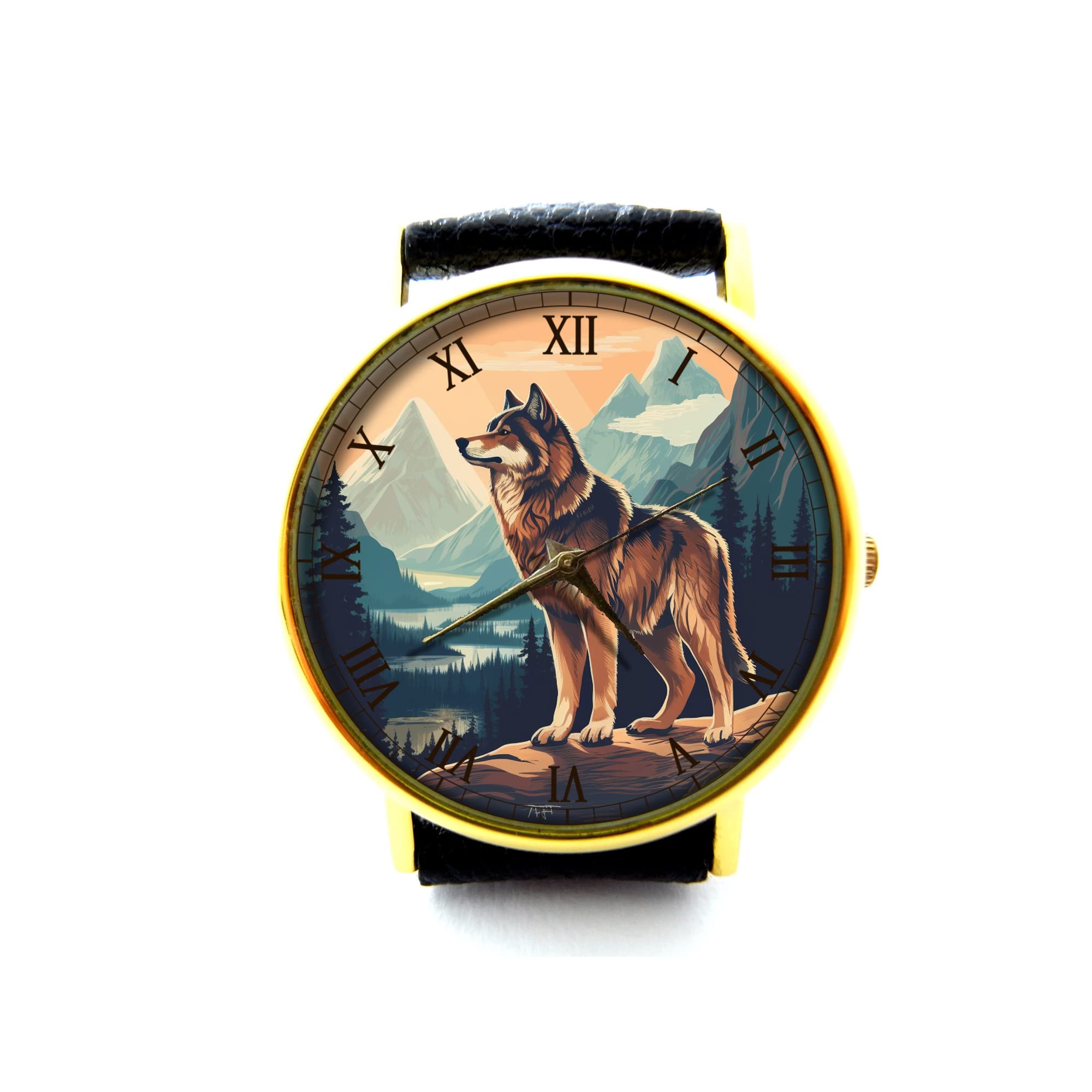 Wolf Leather Watch for Men & Women - Handmade Genuine Leather Strap, Custom Engraved Wolf Design, Unisex Wristwatch - Perfect for Outdoor Adventures, Gifts & Everyday Wear