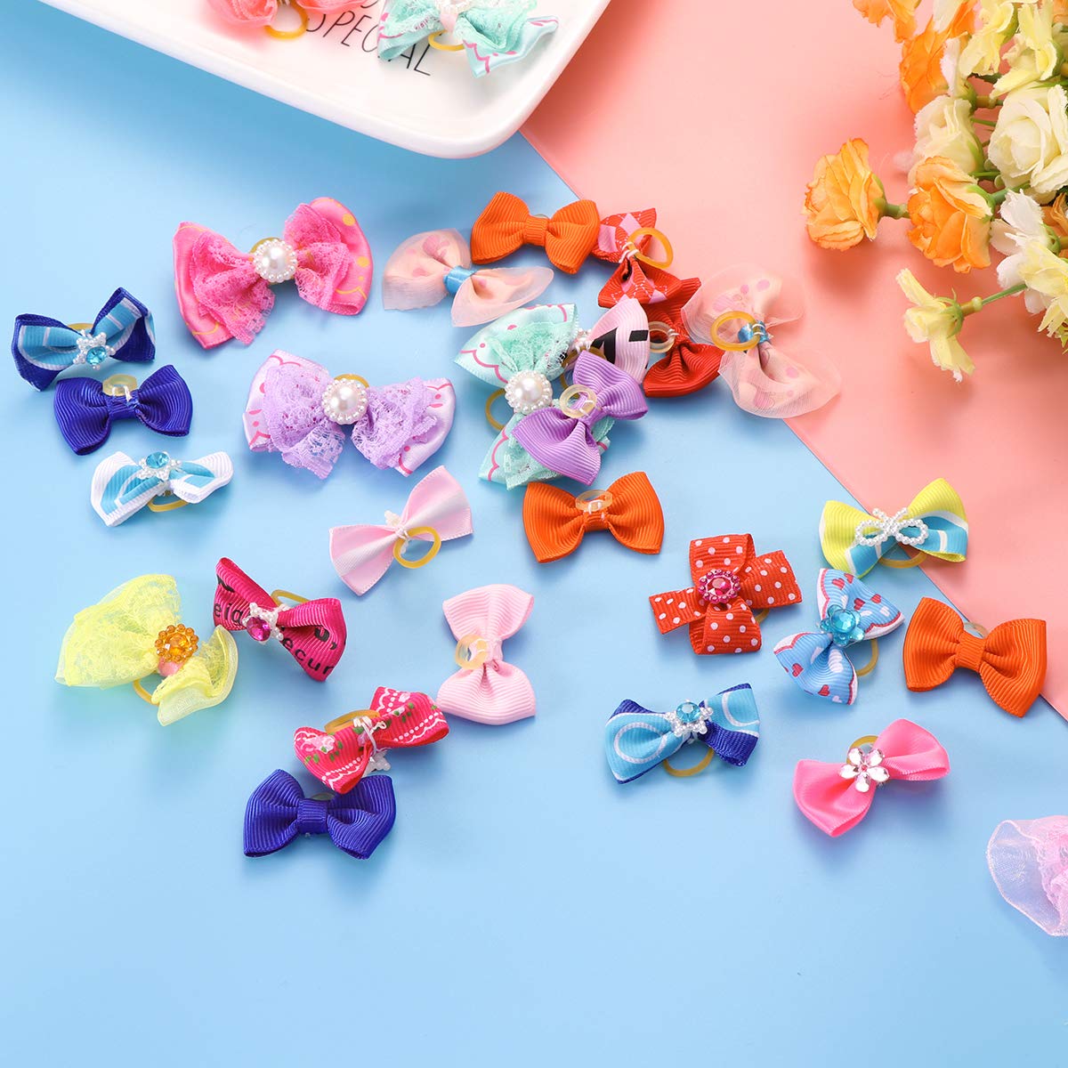 60pcs Elastic Hair Bands - Soft Rubber Hair Ties with Bowknot for Women, Girls & Pets | Perfect for Ponytails, Braids & Pet Grooming | Hair Accessories for Daily Use, Workouts & Styling