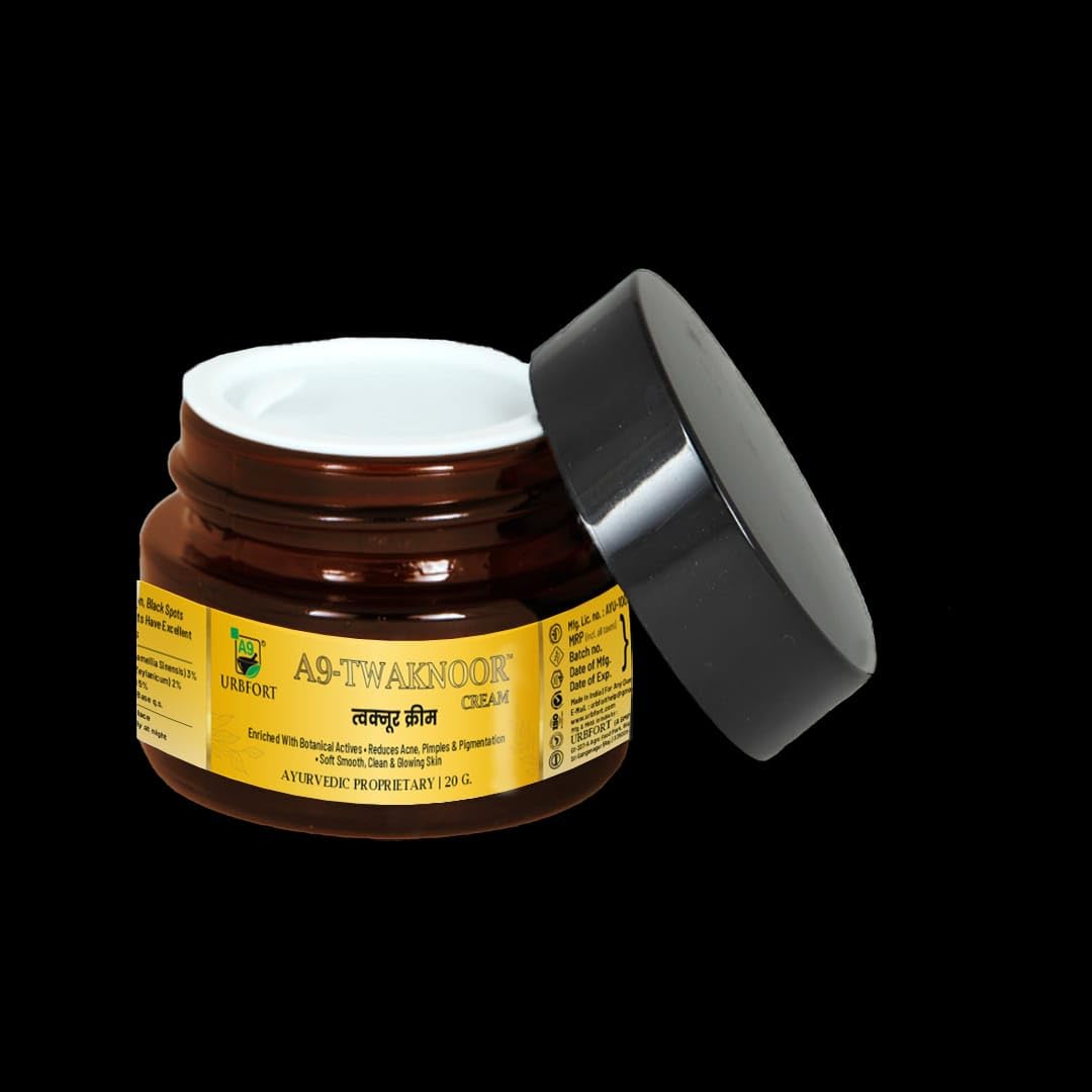 URBFORT A9 Twak Noor Organic Face Cream - Ayurvedic Acne Scar & Pimple Treatment with Neem, Tea Tree Oil, Shea Butter & Rose Water - Natural Skincare for Men & Women (20g) | Perfect for Daily Acne Care & Skin Brightening