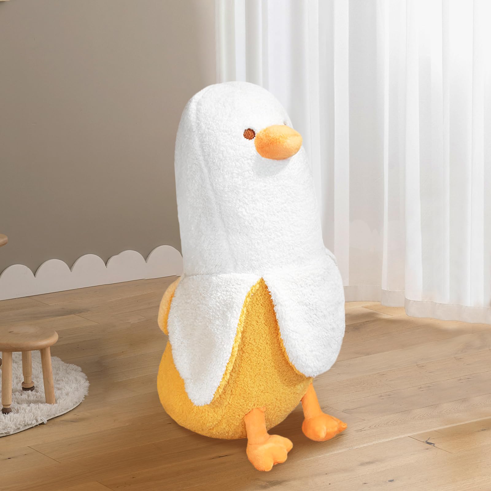 FIONOUT Banana Duck Plush Toy - Soft Cute Stuffed Animal for Kids, Funny Pillow Friend (White, 19.6 Inches) - Perfect for Bedroom Decor, Birthday Gifts & Cuddling
