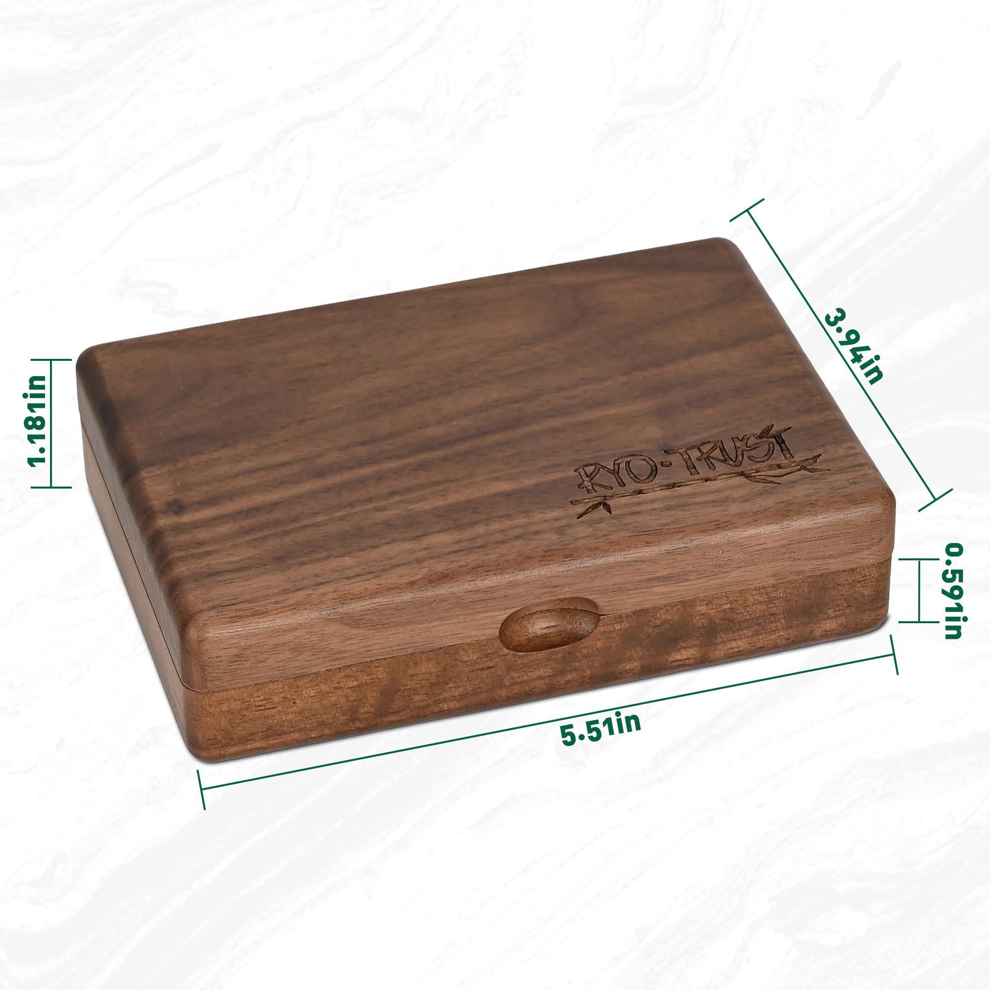 Premium Natural Walnut Storage Case - Fits Rolling Papers, Pre-Rolled Cones, Mini BIC Lighter, 1.5
